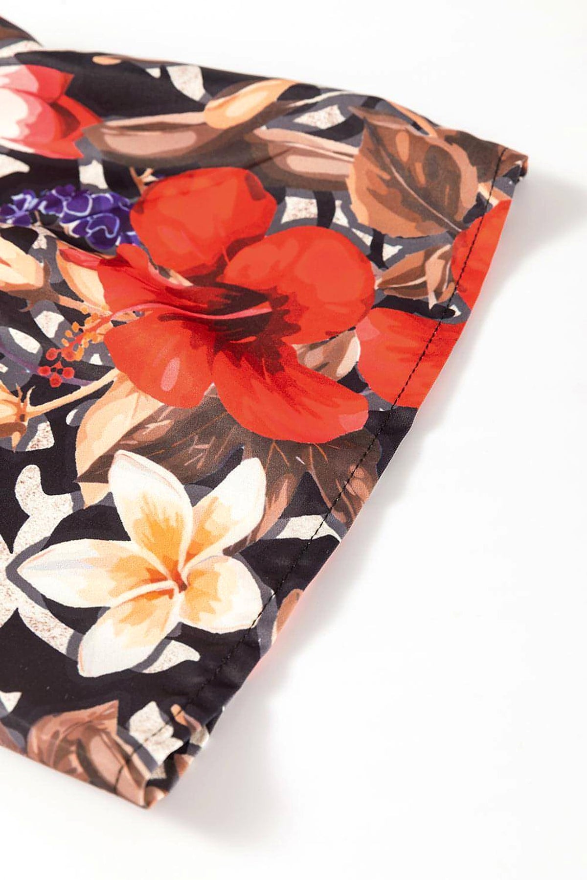 Black Retro Floral Mixed Print Split Neck A-line Dress - enhanced image 6