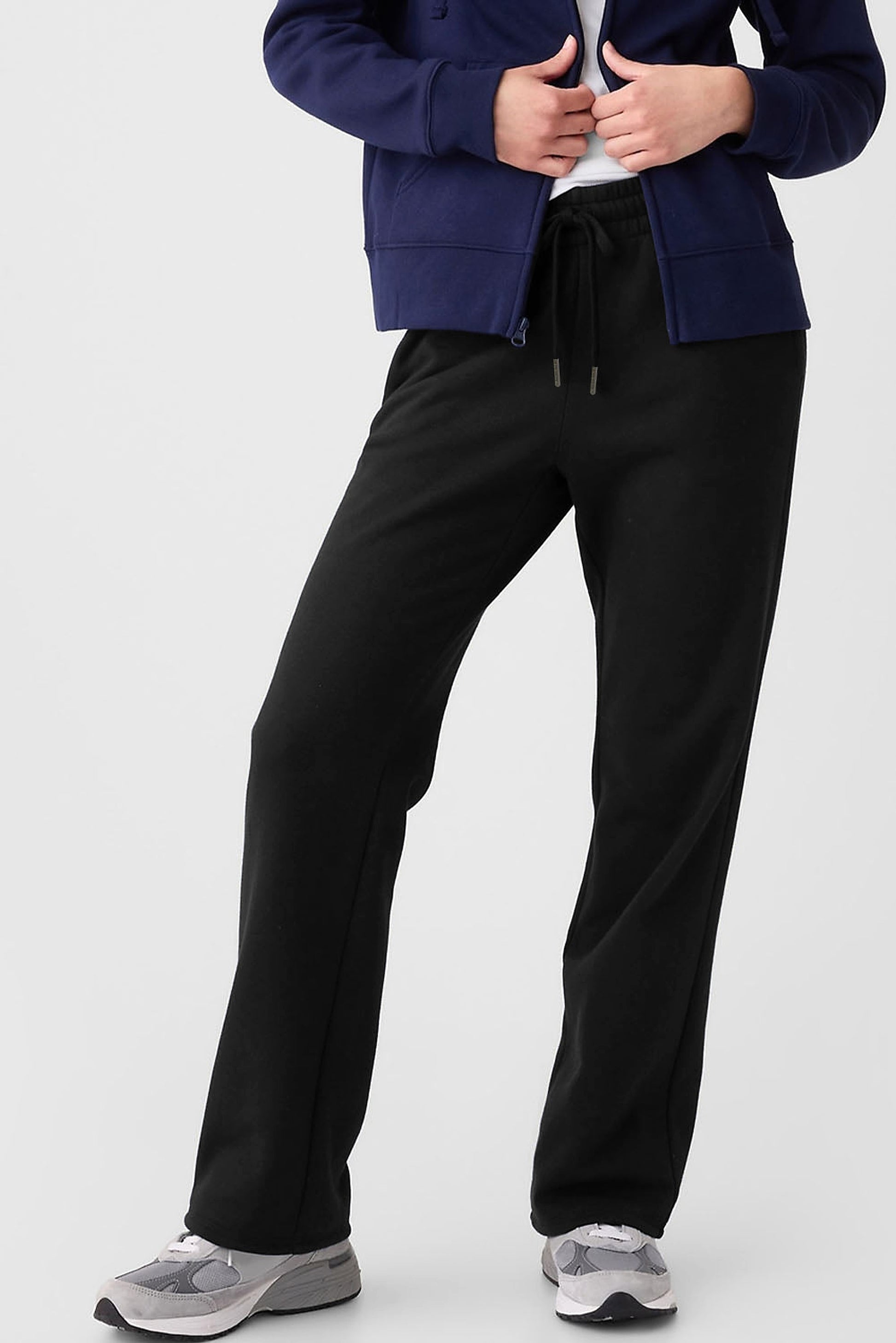 Black Solid Color Fleece Lined Drawstring Waist Casual Pants - enhanced image 6
