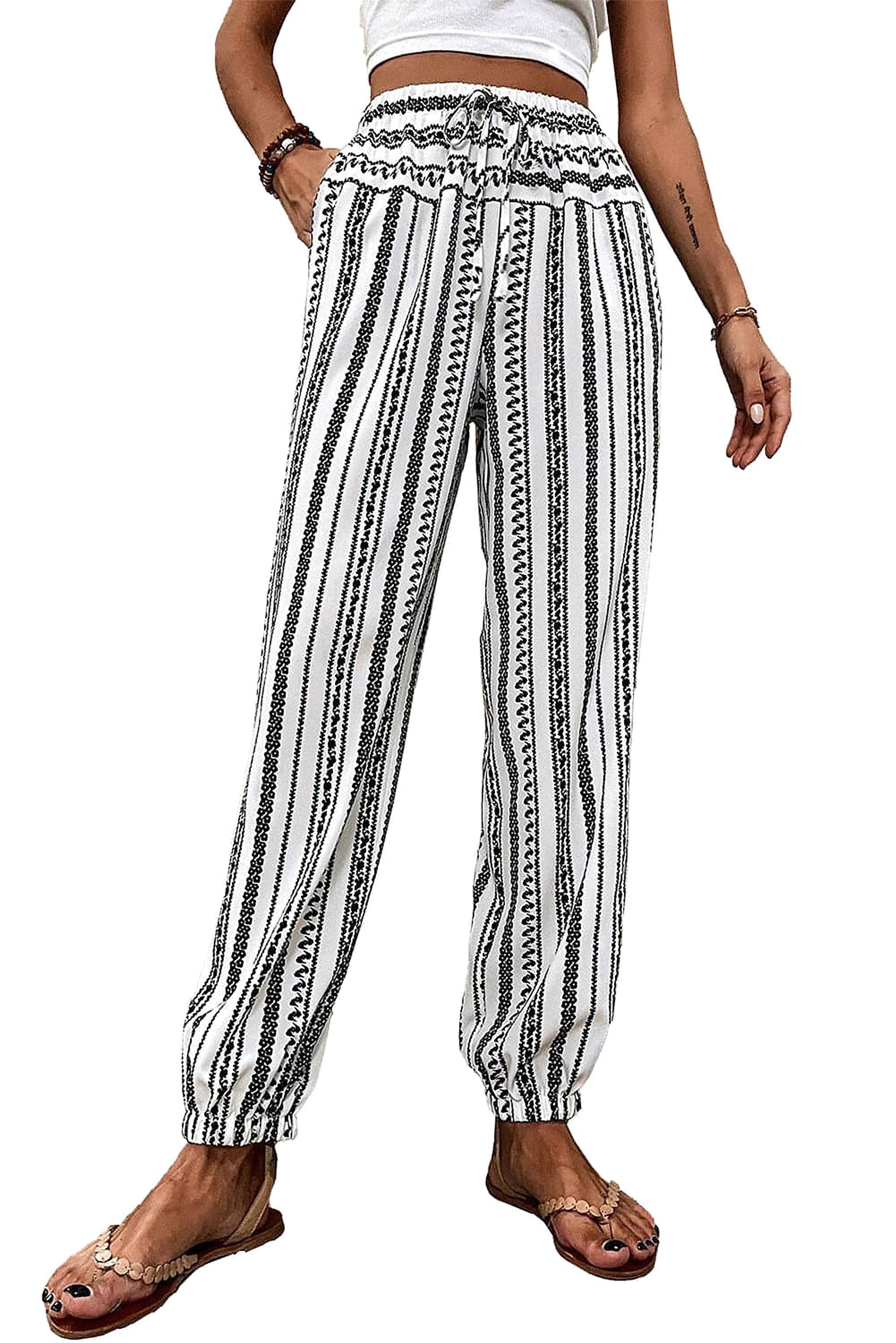 Black Stripe Boho Striped Print Casual Pants - enhanced image 6