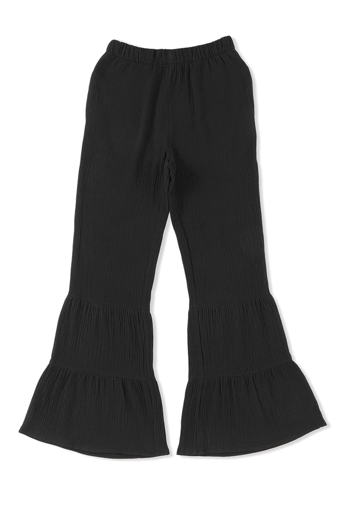Black Textured High Waist Ruffled Bell Bottom Pants - enhanced image 6