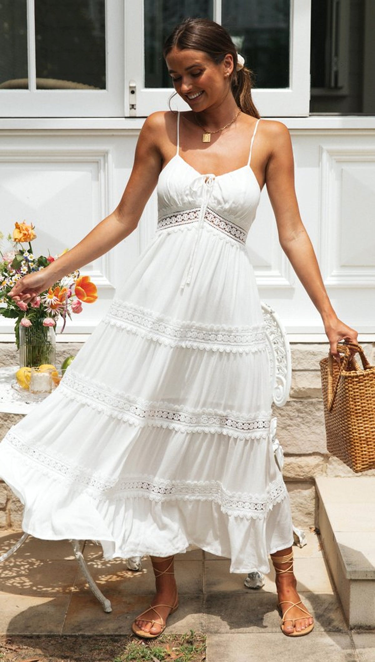 Boho Sling Dress Lace Panel Swing Skirt - enhanced image 6