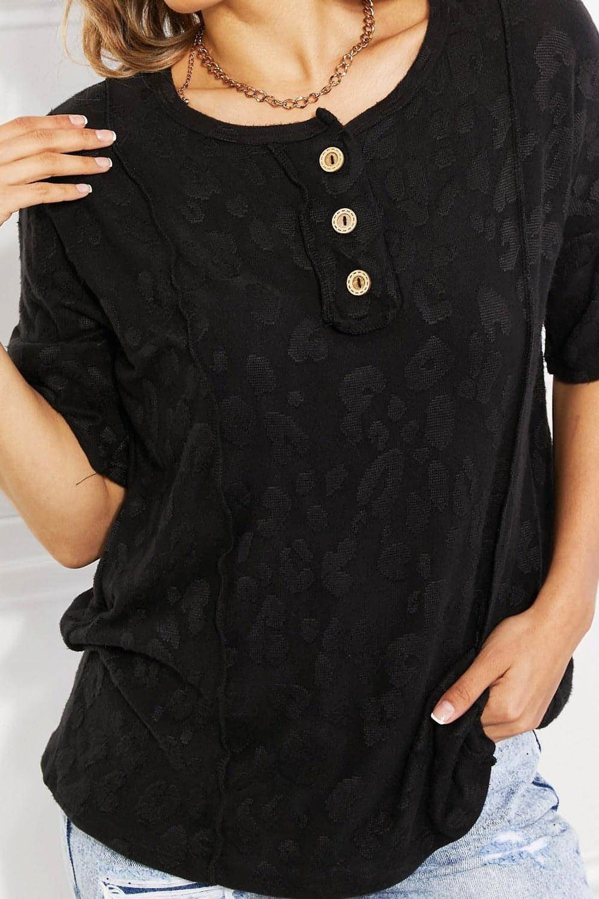 BOMBOM At The Fair Animal Textured Top in Black - enhanced image 6