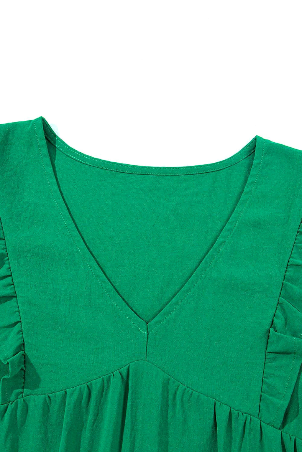 Bright Green Solid Color V Neck Ruffle Tiered Mini Dress - enhanced image 6