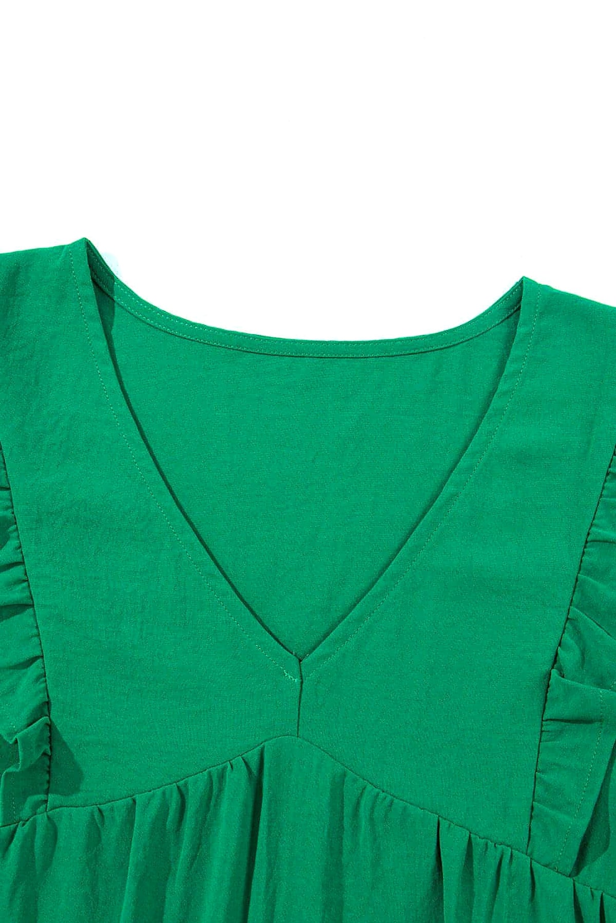 Bright Green Solid Color V Neck Ruffle Tiered Mini Dress - enhanced image 6