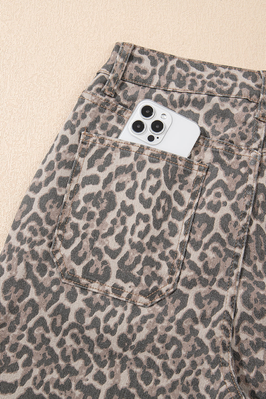 Brown Leopard Frayed Edge Wide Leg High Waist Jeans - enhanced image 6