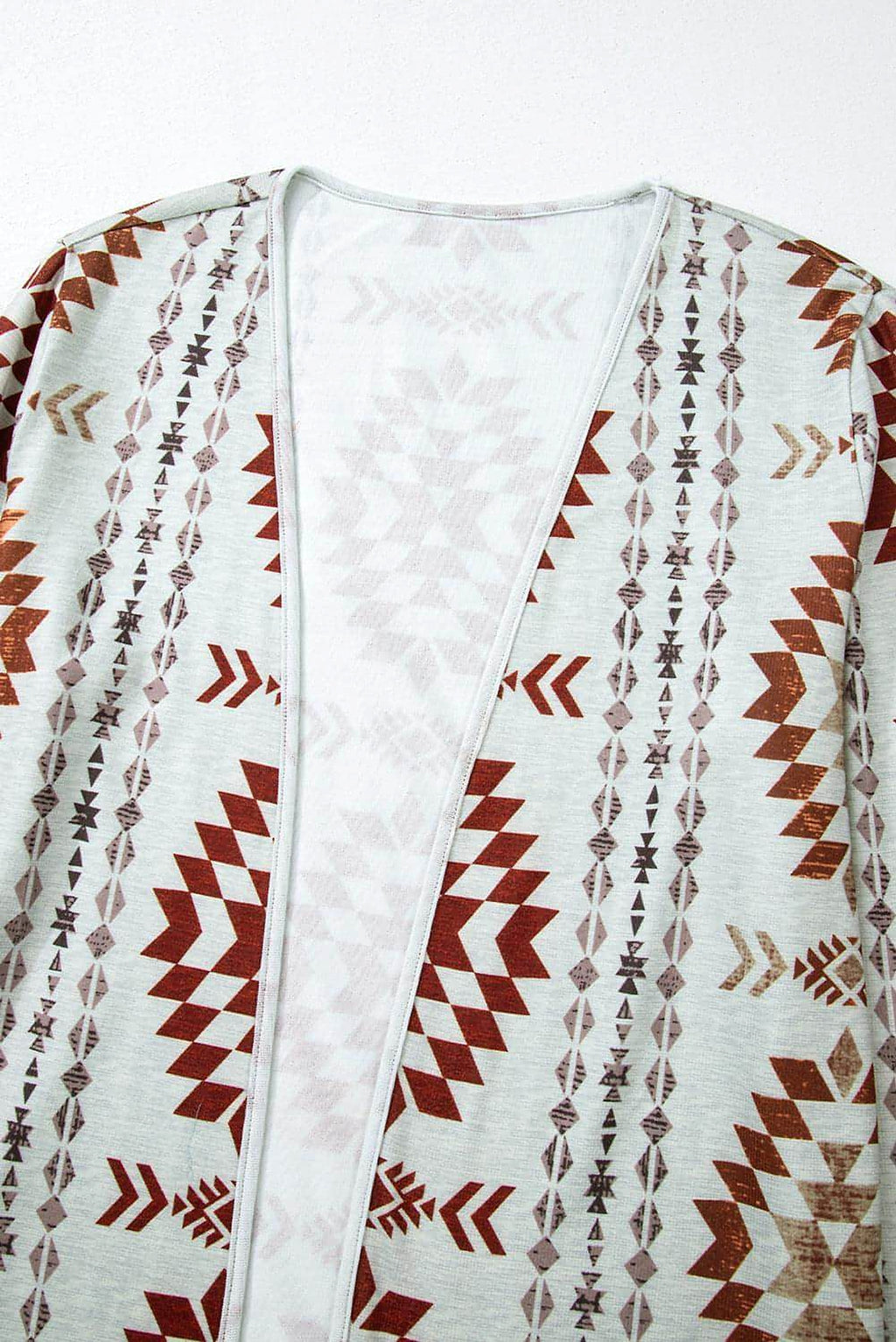 Brown Western Aztec Printed Open Front Long Cardigan - enhanced image 6