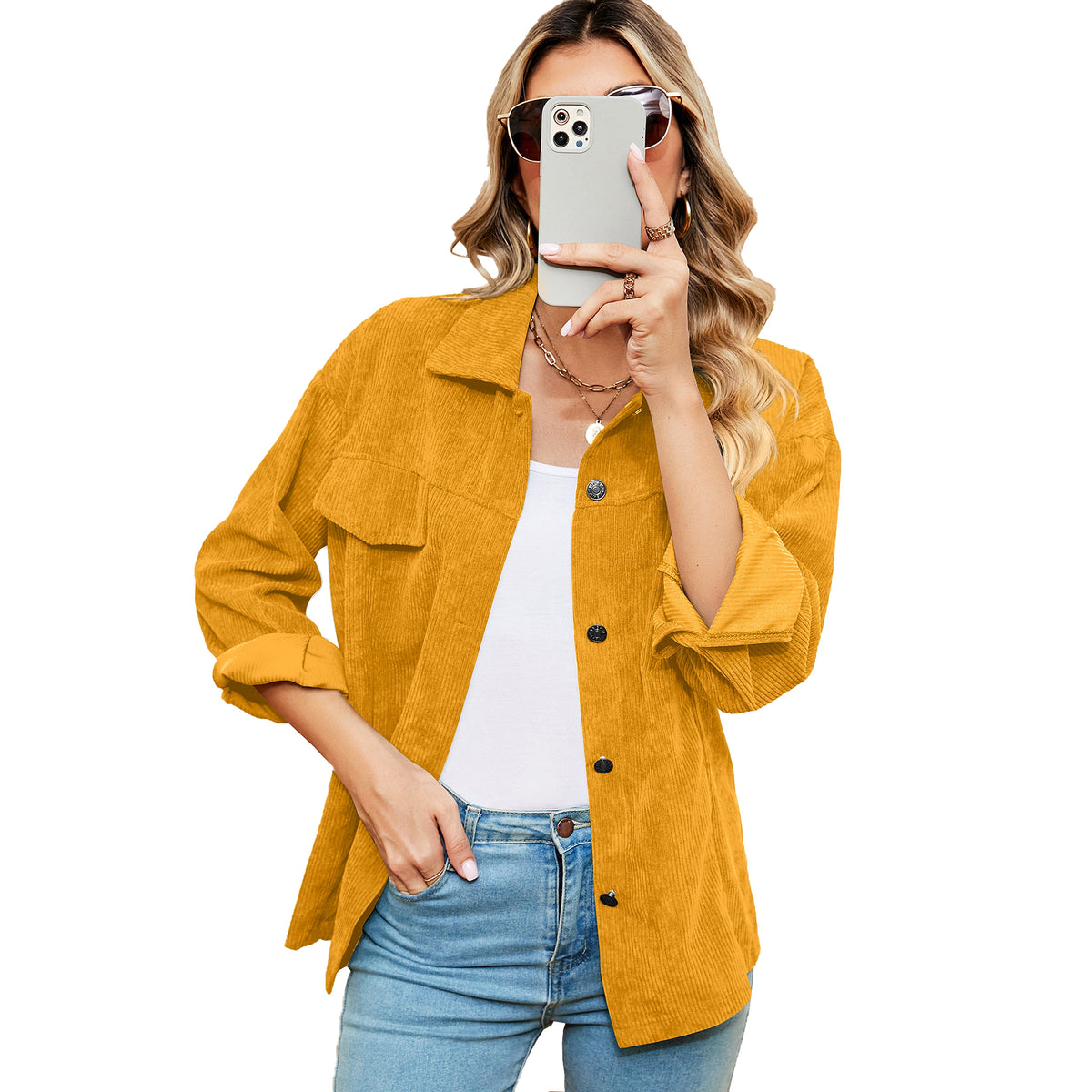 Button Corduroy Long Sleeve Baggy Coat Women's Clothing - enhanced image 6