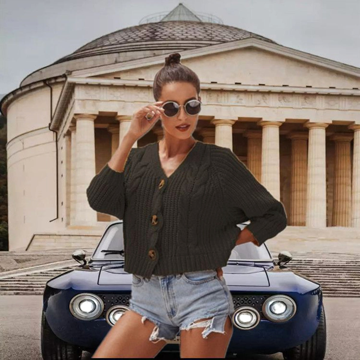 A.1 Button Solid Color Sweaters Short Loose Women - enhanced image 6