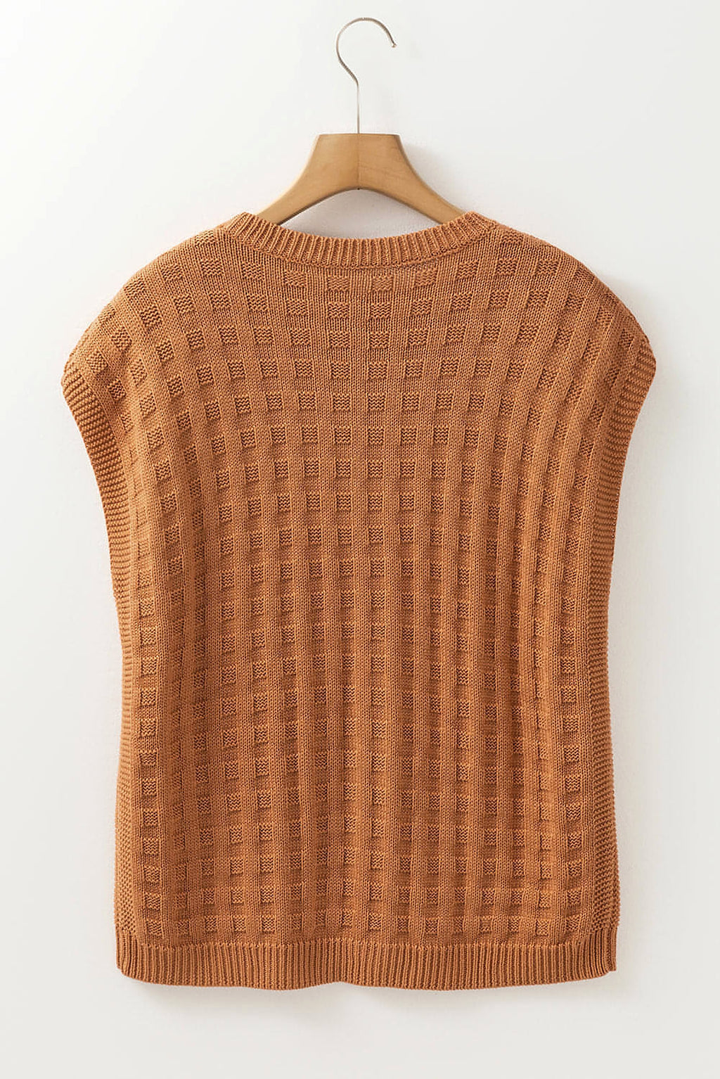 Camel Round Neck Textured Knit Sweater Vest - enhanced image 6