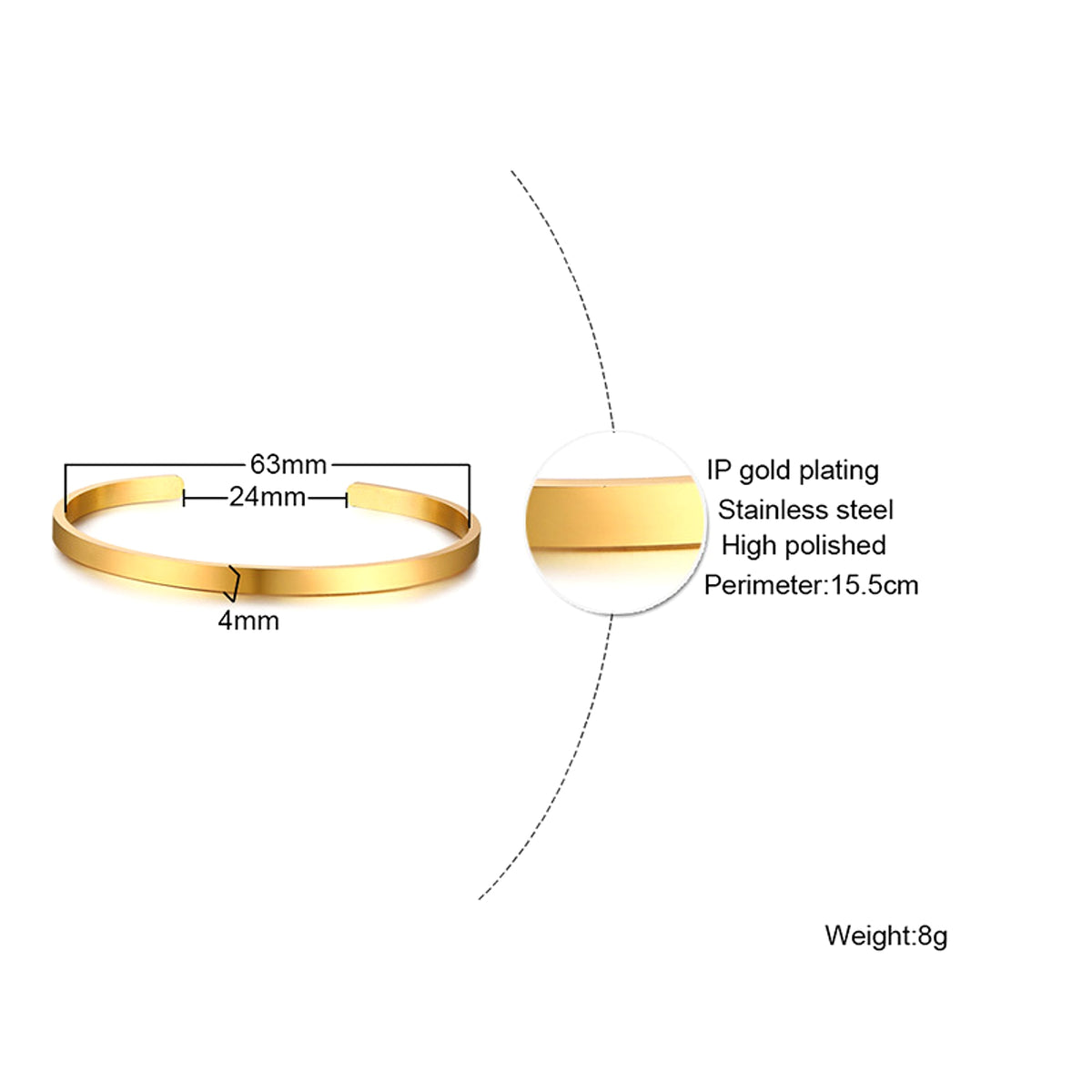 Can Be Engraved Light Body Opening Titanium Steel Men's Bracelet - enhanced image 6
