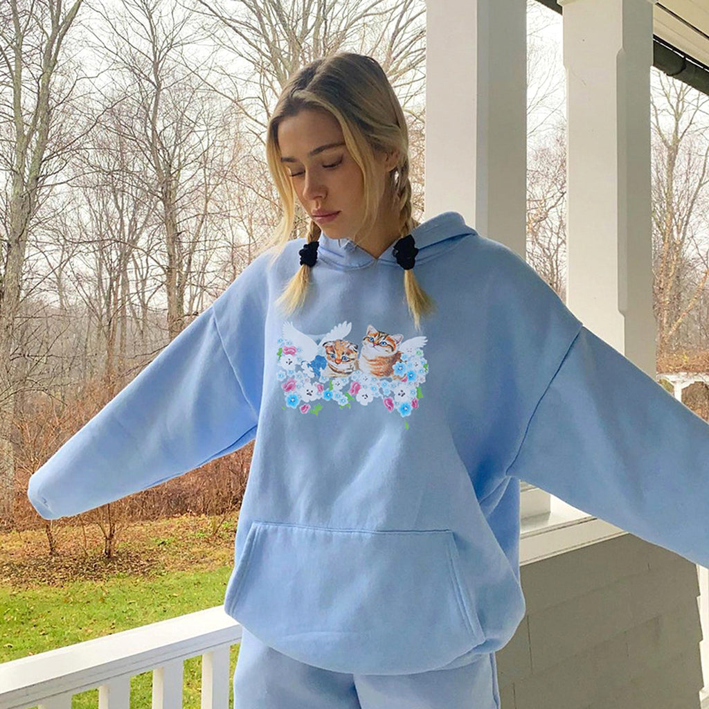 Cat Print Hooded Loose Pullover Long Sleeve Casual Sweater Women - enhanced image 6