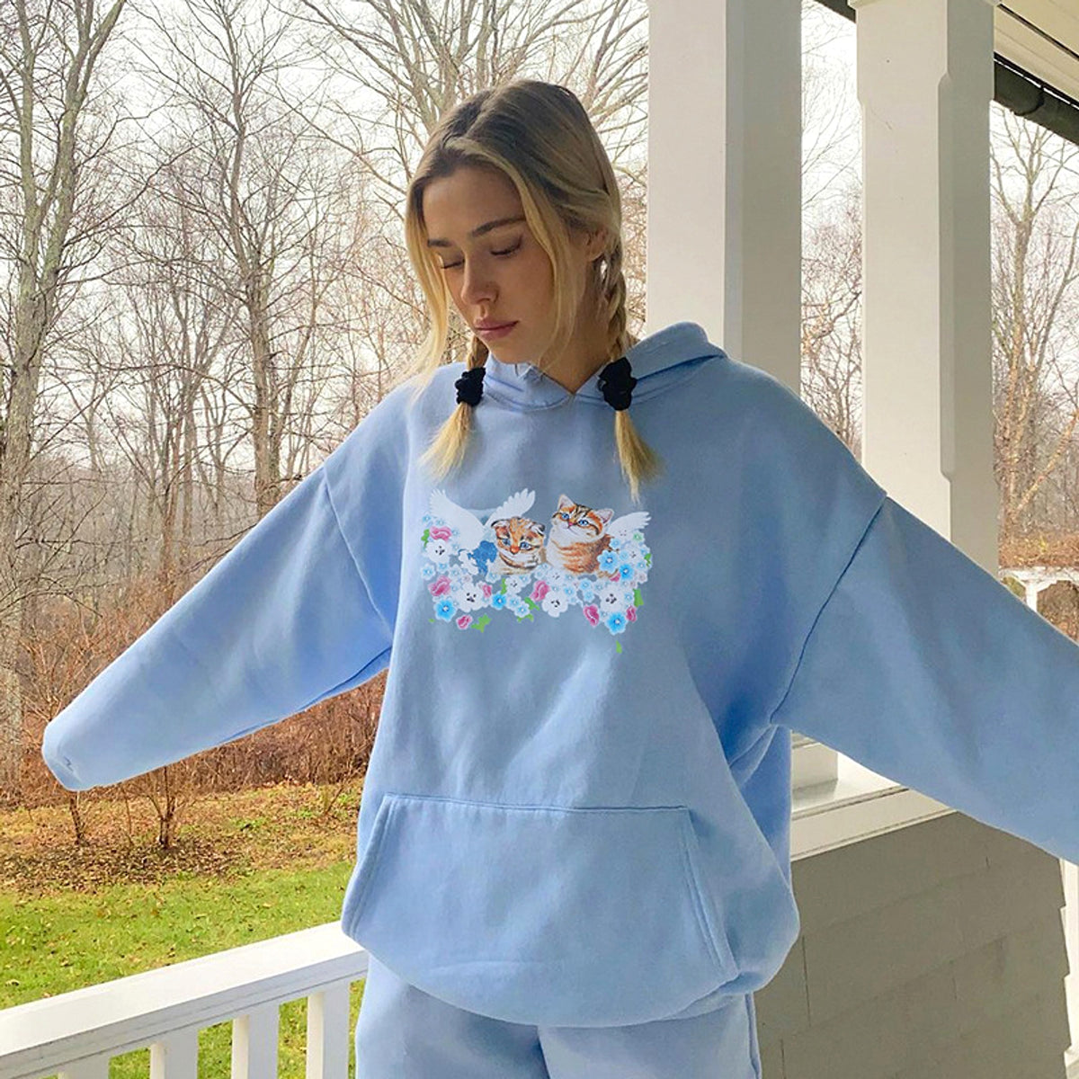 Cat Print Hooded Loose Pullover Long Sleeve Casual Sweater Women - enhanced image 6