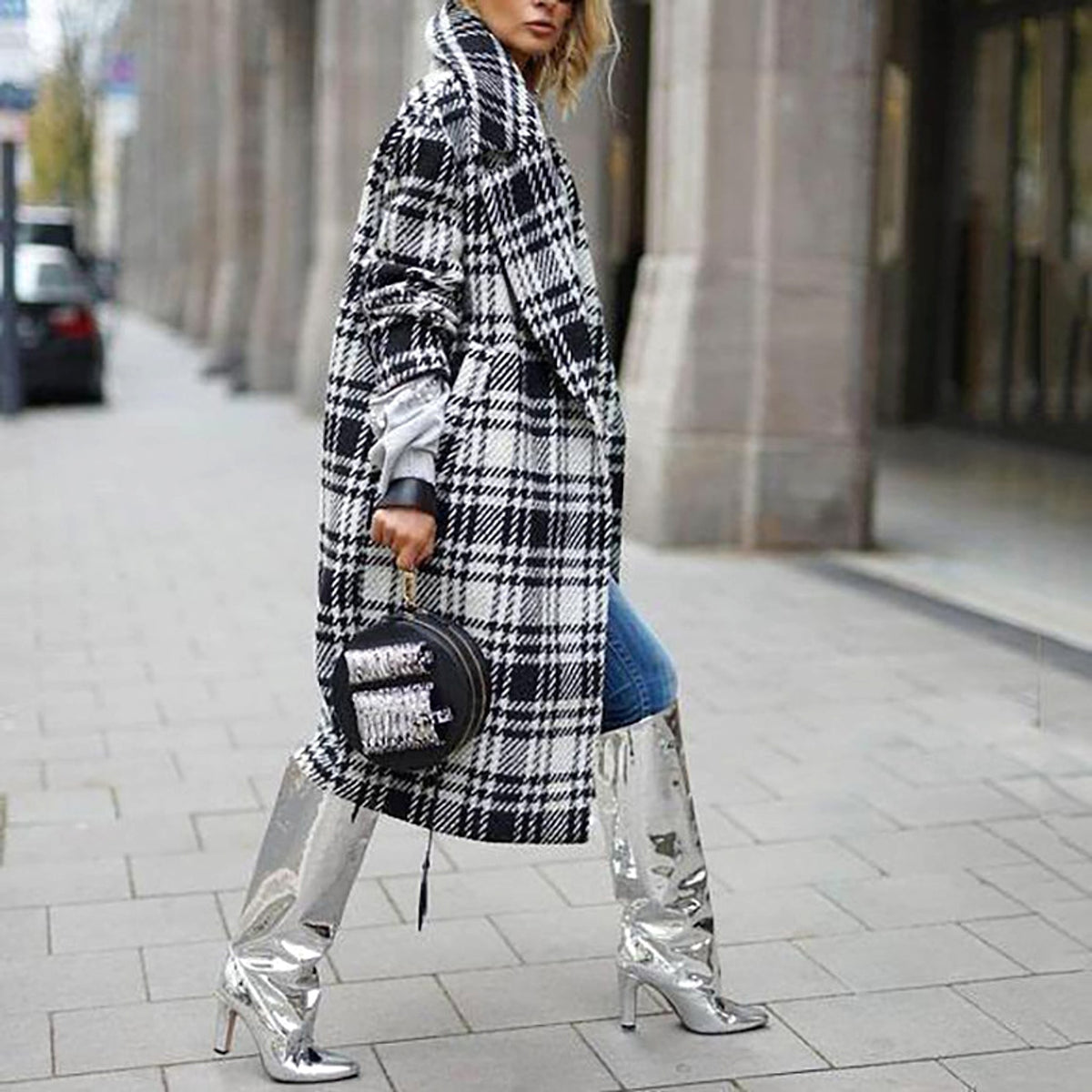 Check Color Jacket With Turn Over Collar - enhanced image 6