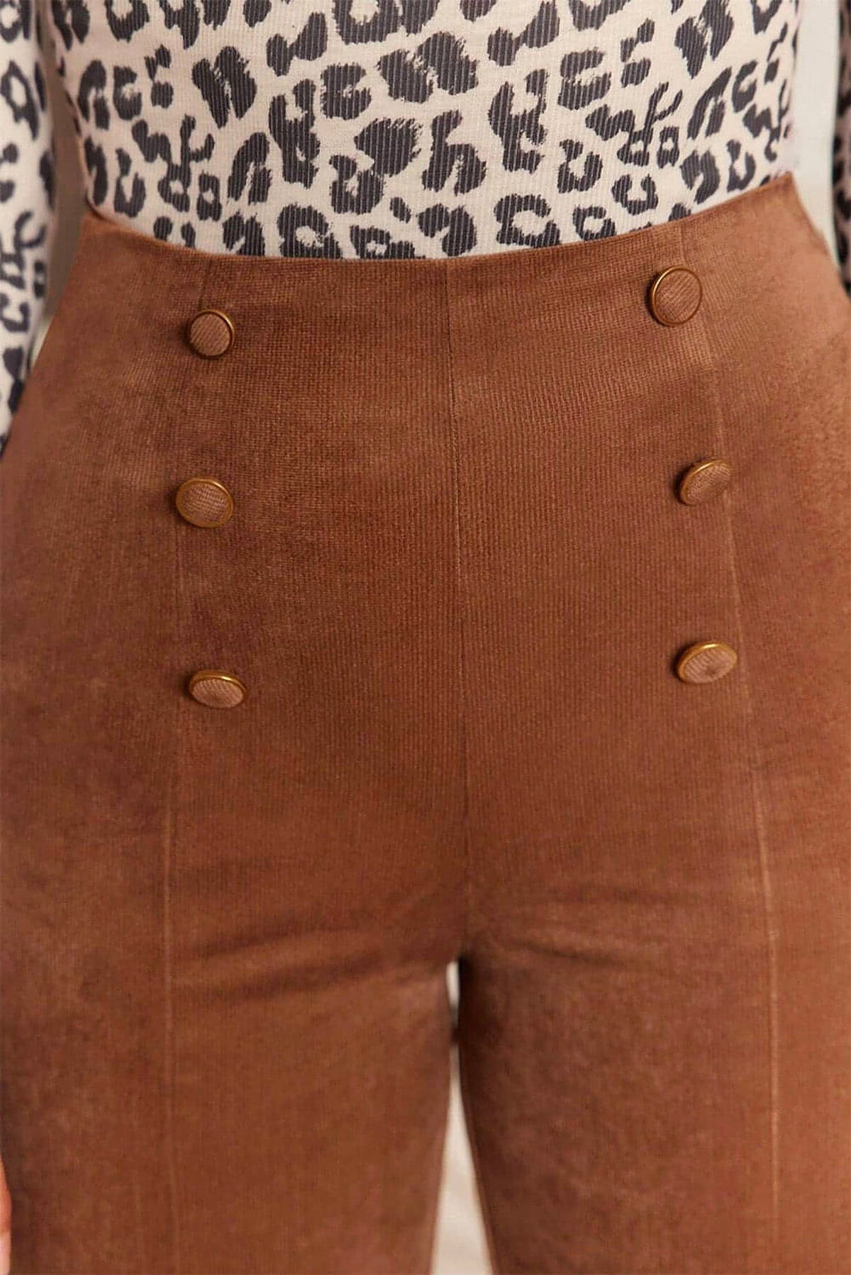 Chestnut Solid Color Double Breasted Straight Leg Pants - enhanced image 6
