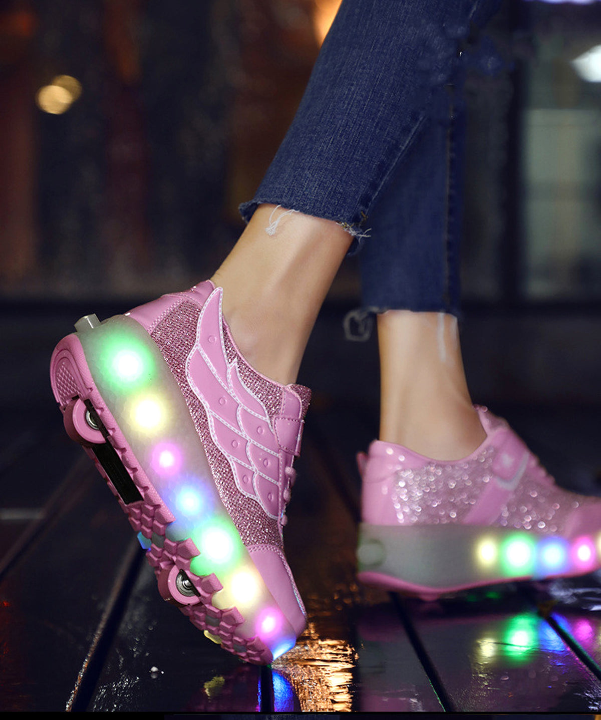 Children's Walking Shoes Teenage roller skates double wheel charging lamp skates flying roller skates sports wheels shoes - enhanced image 6