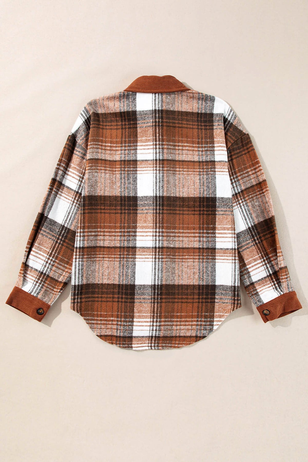 Cinnamon Plaid Corduroy Patchwork Chest Pocket Shacket - enhanced image 6