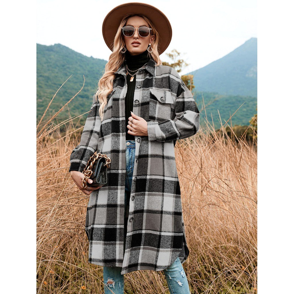 Coat Side Slit Lapel Loose Wool Women Jacket - enhanced image 6