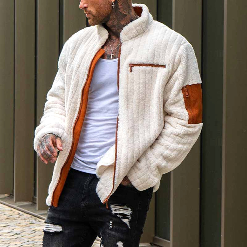 Color Collision Design Plush Jacket For Men - enhanced image 6
