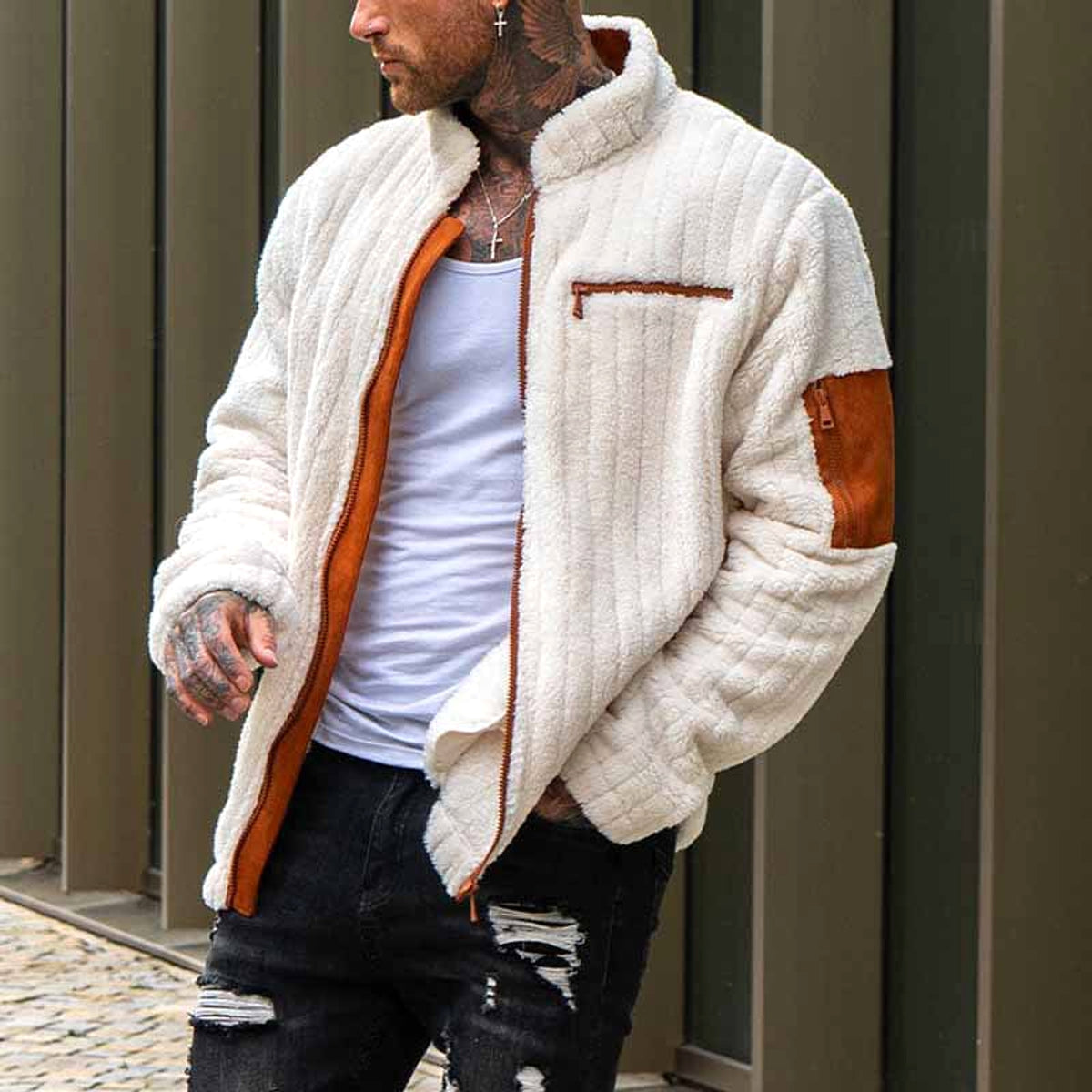 Color Collision Design Plush Jacket For Men - enhanced image 6