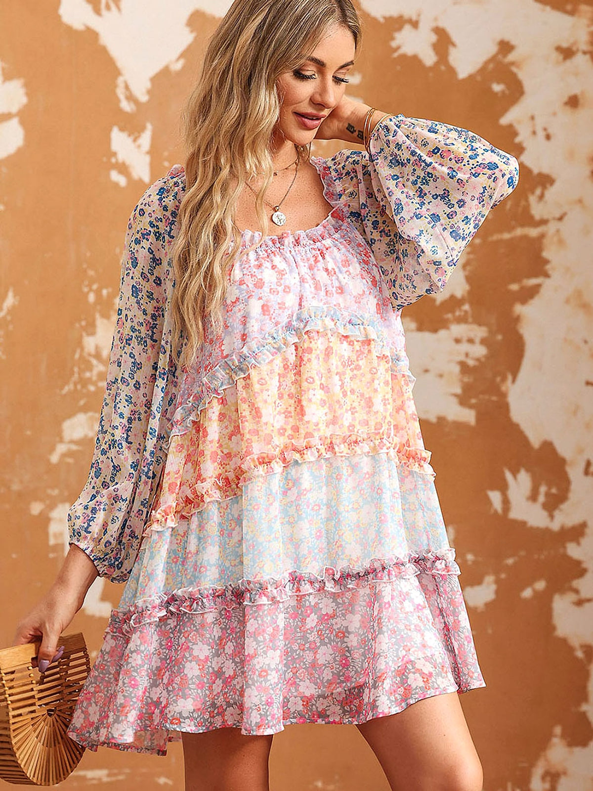 Color Matching Floral Dress Women's Pullover - enhanced image 6