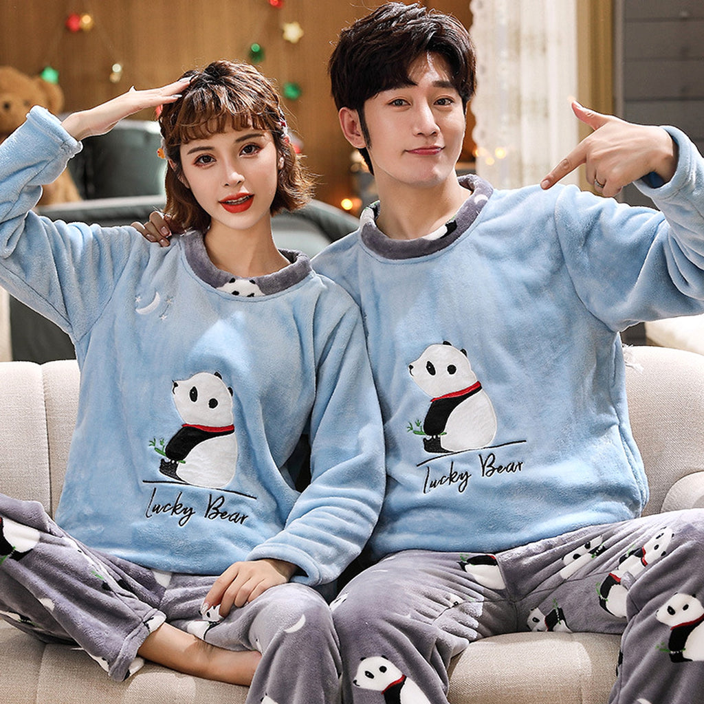 Couples Warm And Velvet Thickened Flannel Home Service Pajamas Set - enhanced image 6