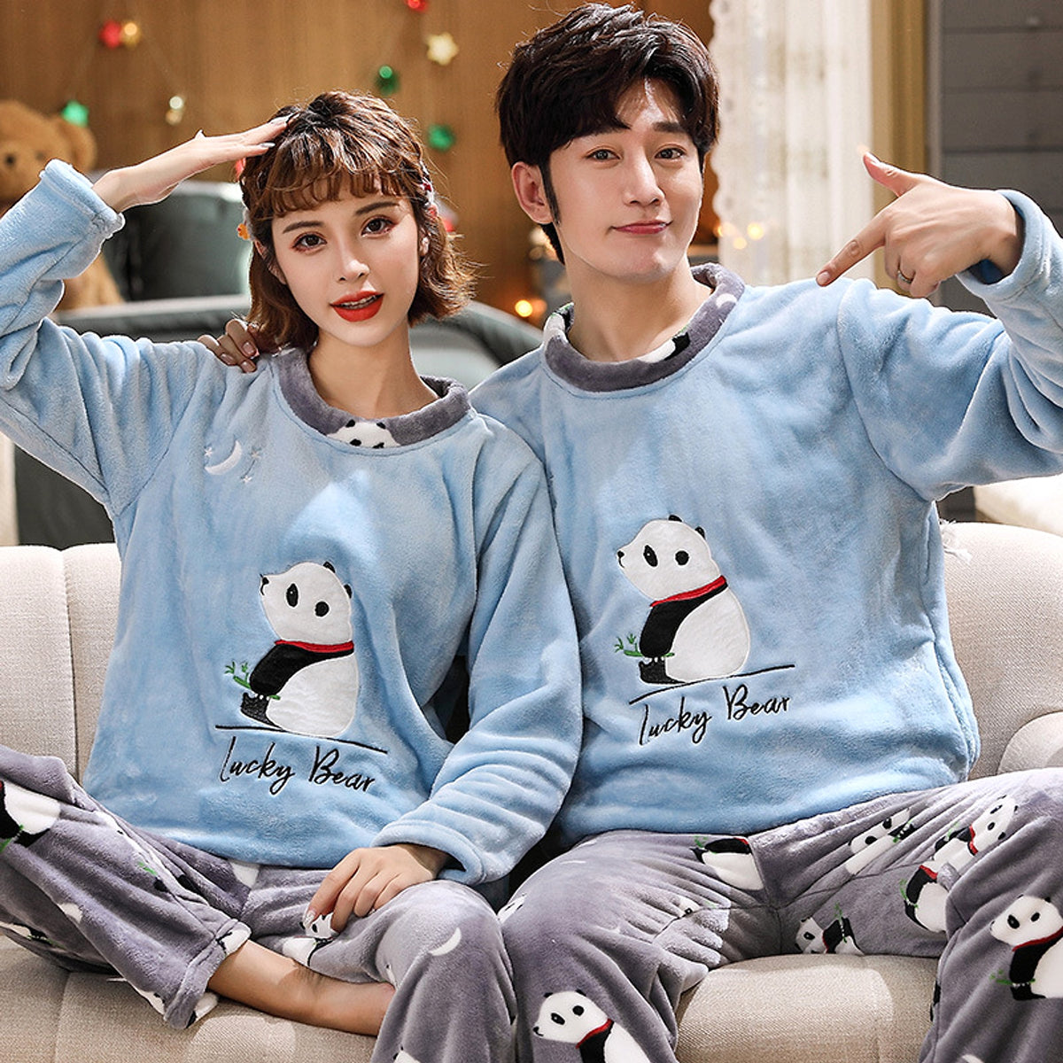 Couples Warm And Velvet Thickened Flannel Home Service Pajamas Set - enhanced image 6
