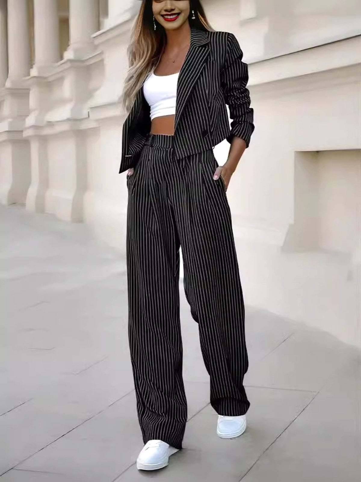 Cropped Lapel Striped Suit – Haute Edition 25 - enhanced image 6