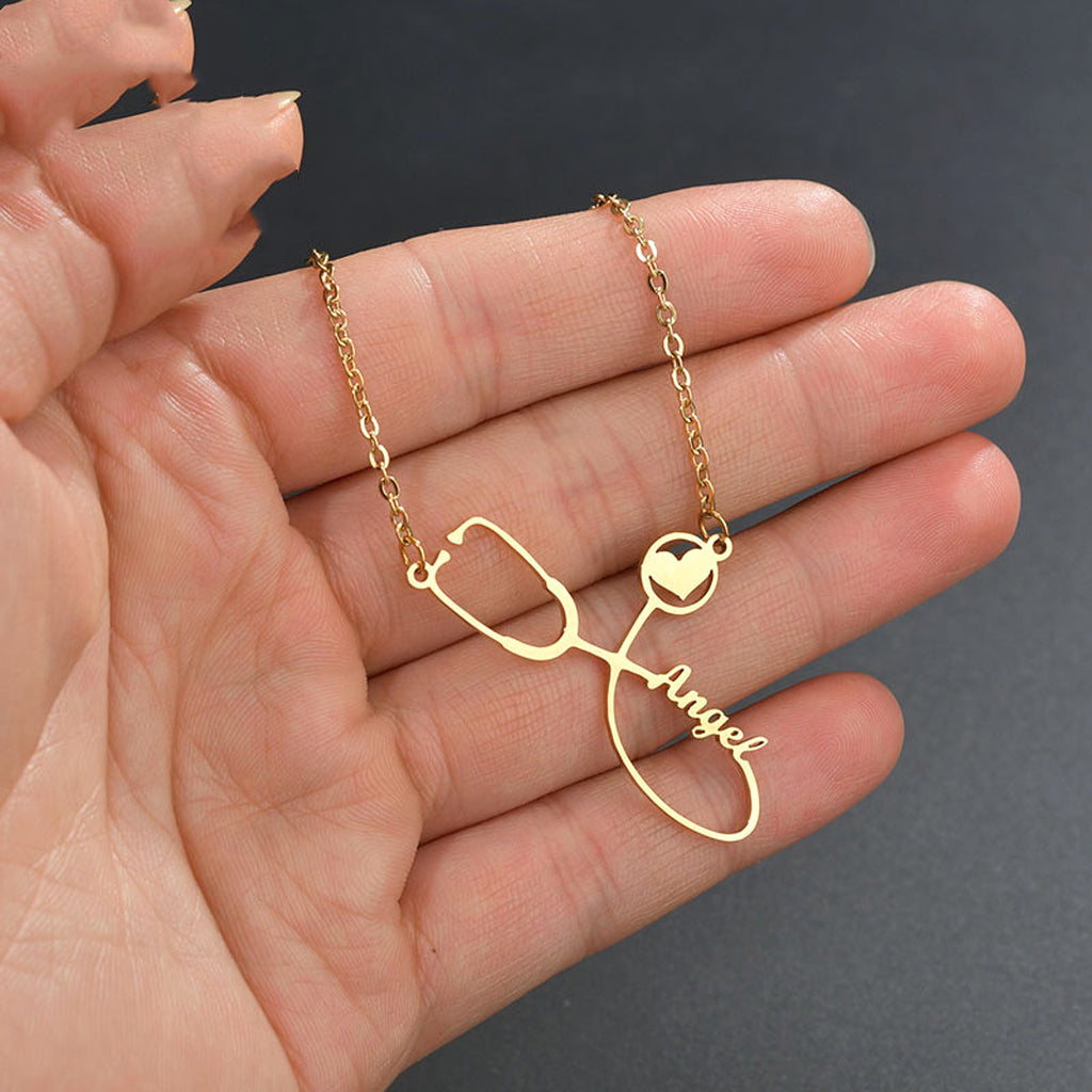 Custom Creative Stainless Steel Love Stethoscope Clavicle Chain Tide - enhanced image 6