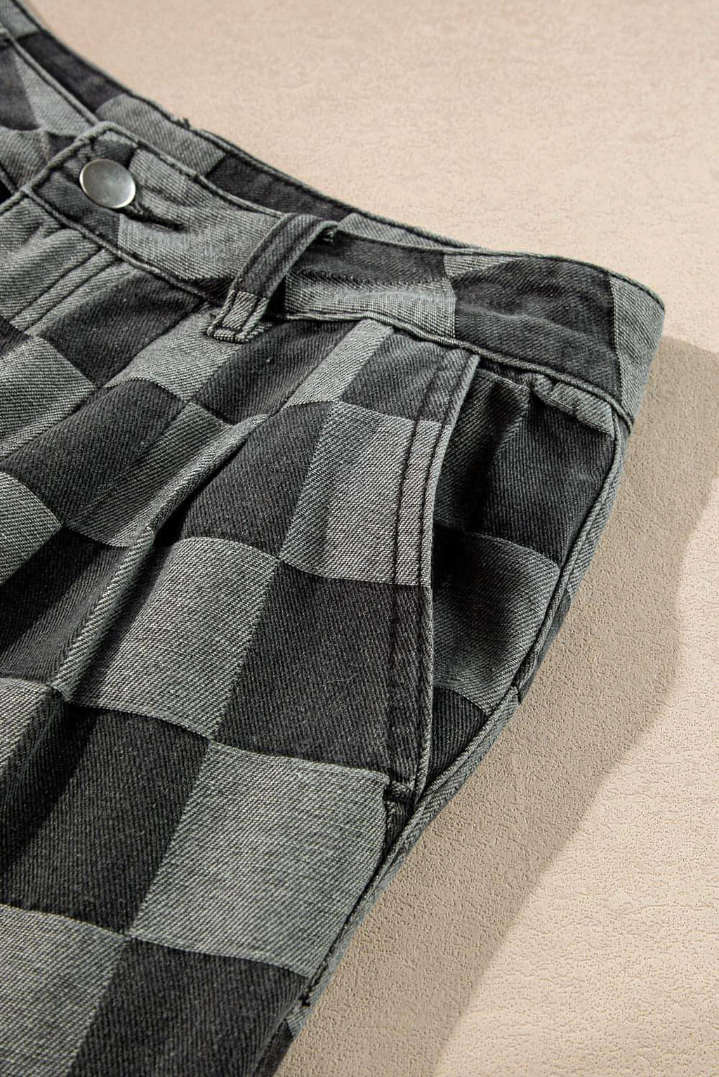 Dark Grey Checkered Denim Wide Leg Jeans - enhanced image 6