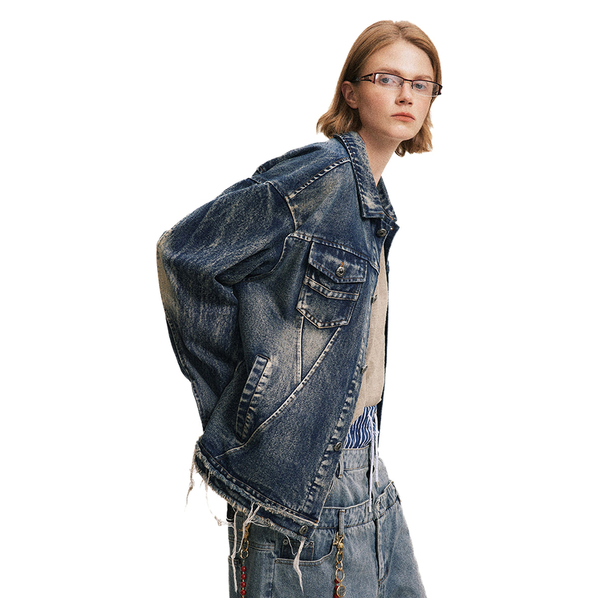 Denim Cargo Pants Jacket Men And Women Heavy Industry Washed And Worn - enhanced image 6