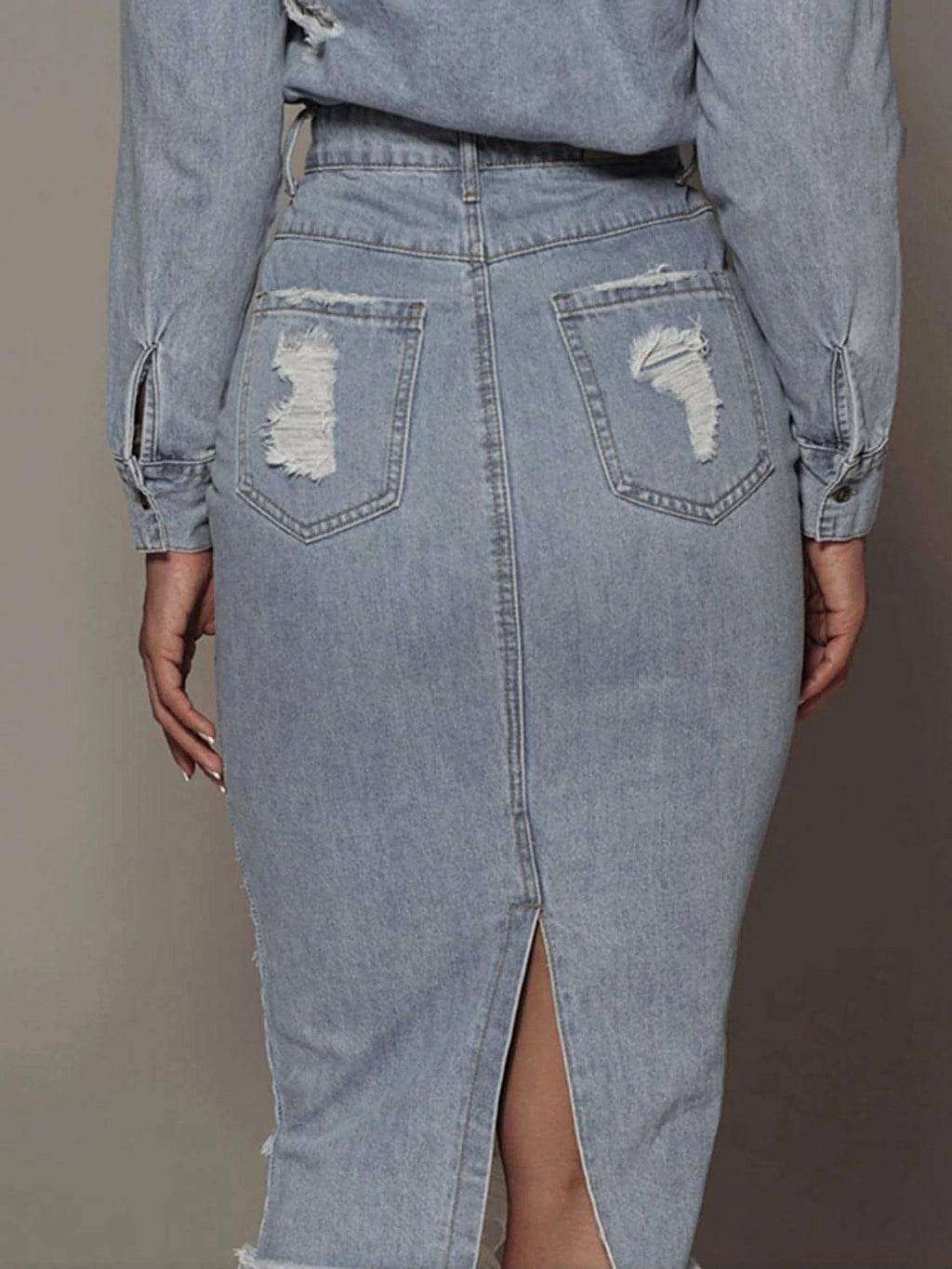 Distressed Slit Denim Skirt - enhanced image 6