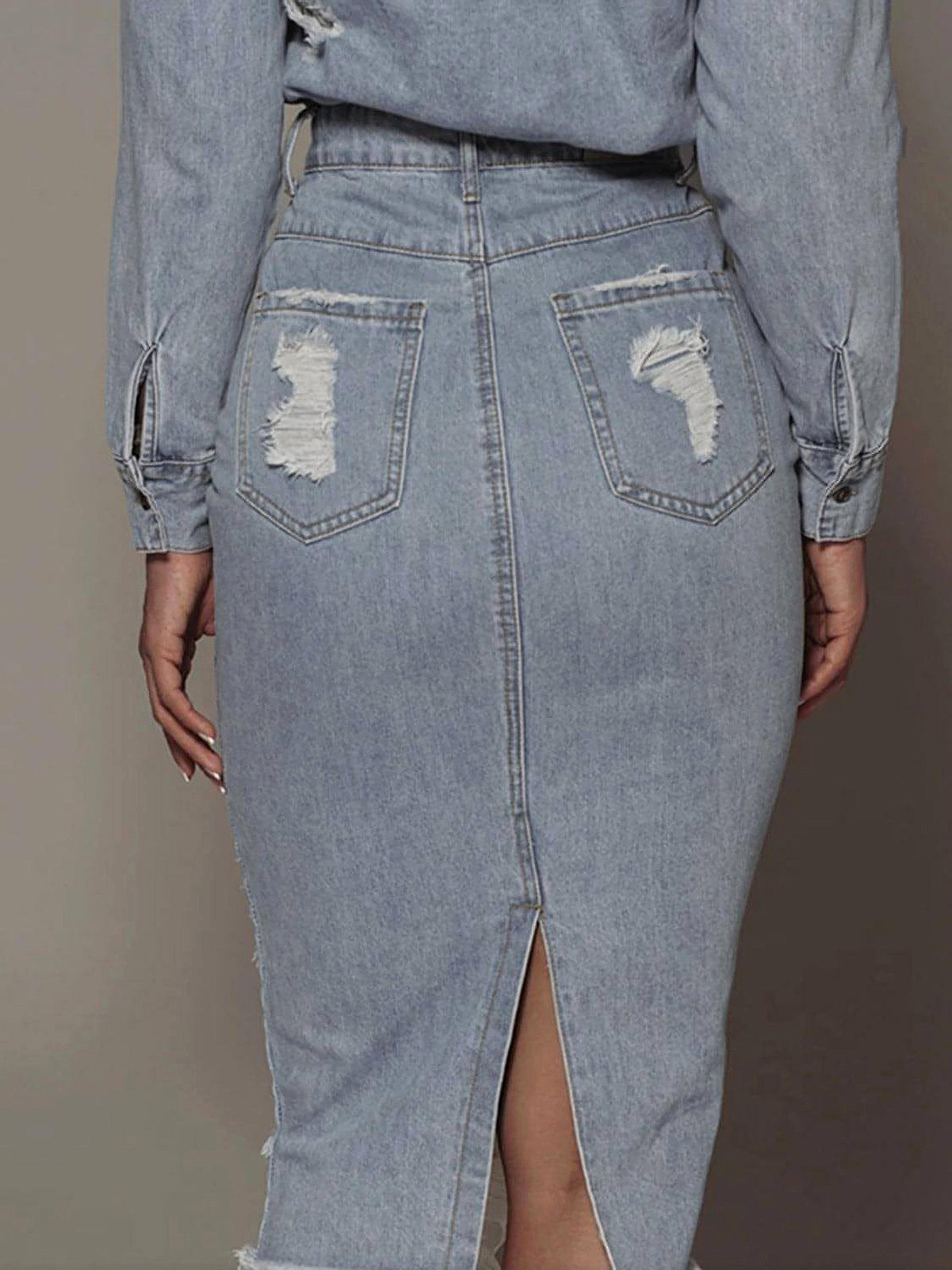 Distressed Slit Denim Skirt - enhanced image 6