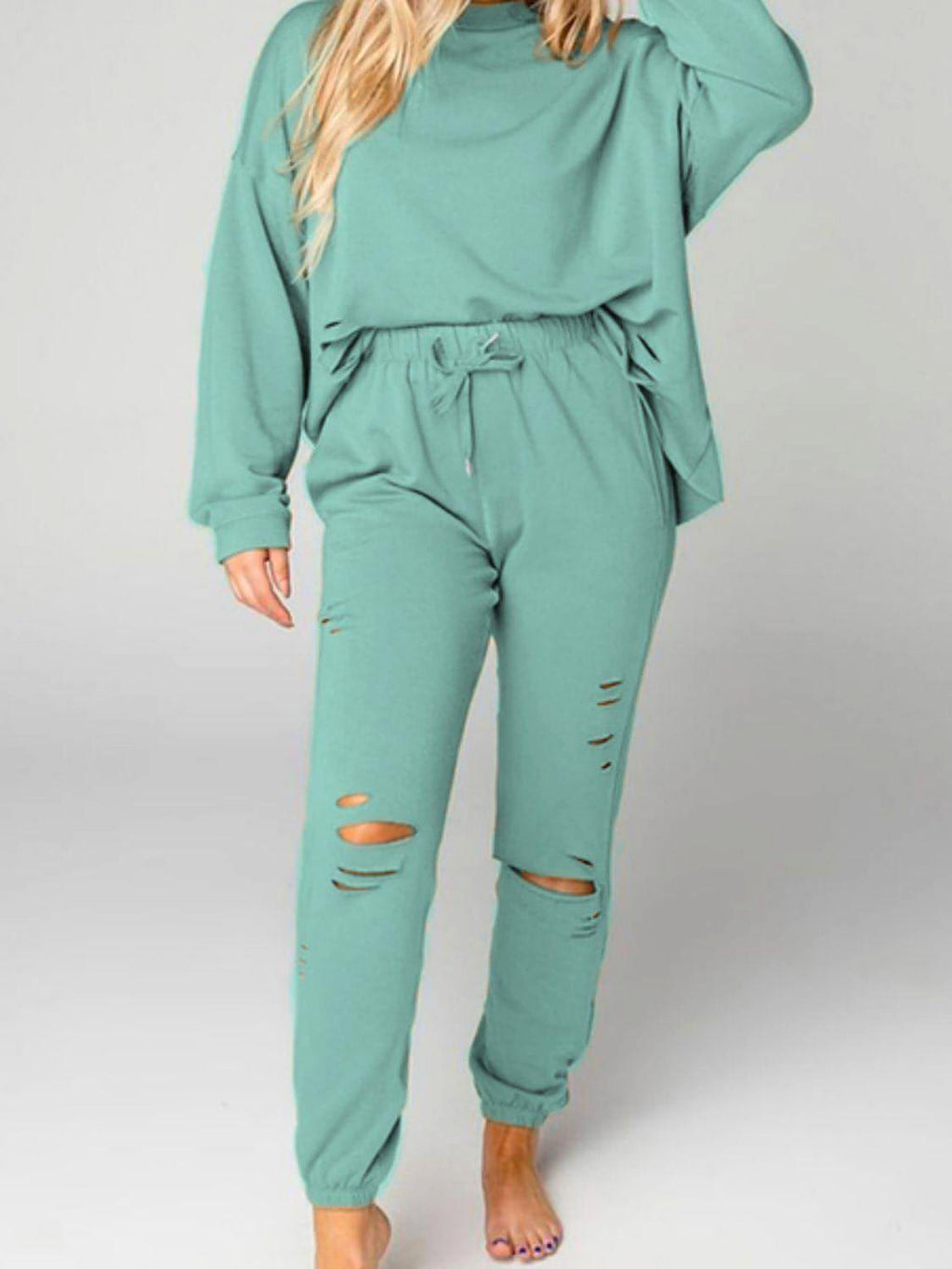 Distressed Sweatshirt and Joggers Set - enhanced image 6