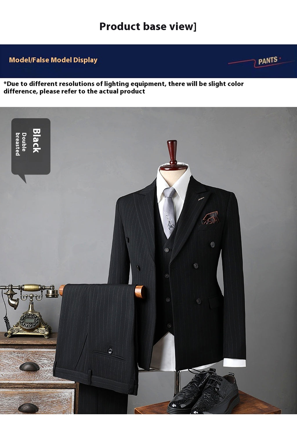 Double Breasted Stripes Suit Men's Suits - enhanced image 6