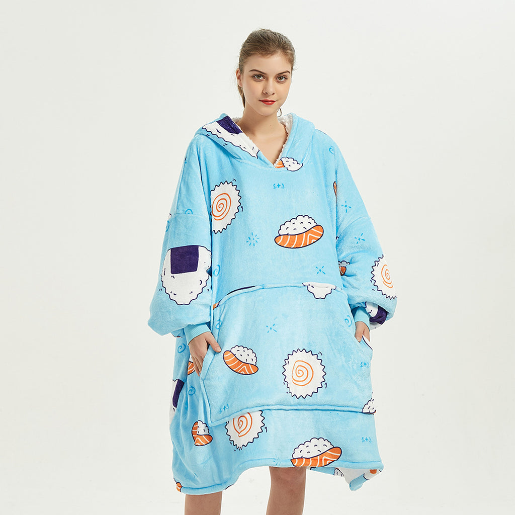 Double Layer Lazy Blanket Pullover Flannel Hooded Double Layer Sweater Women - enhanced image 6