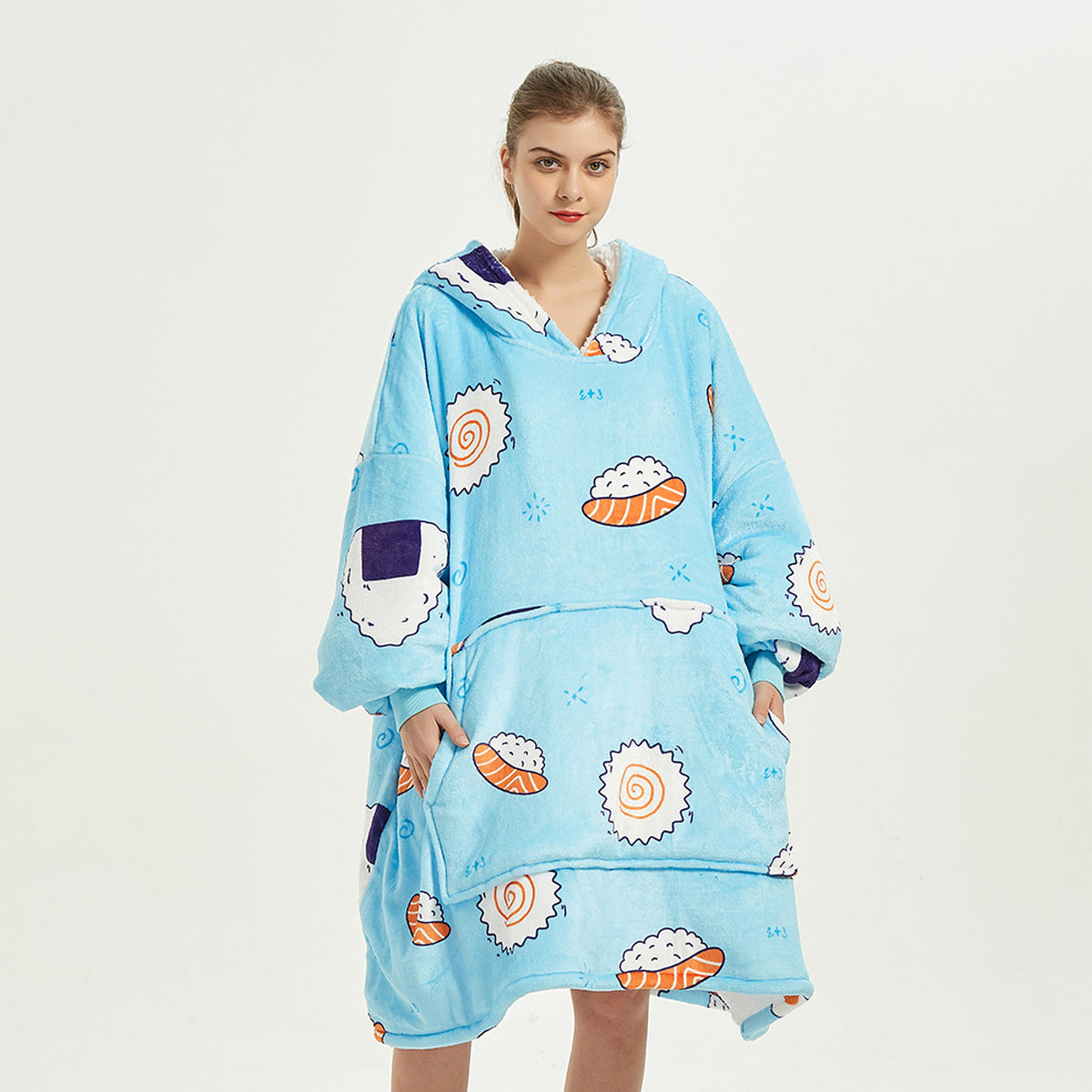 Double Layer Lazy Blanket Pullover Flannel Hooded Double Layer Sweater Women - enhanced image 6