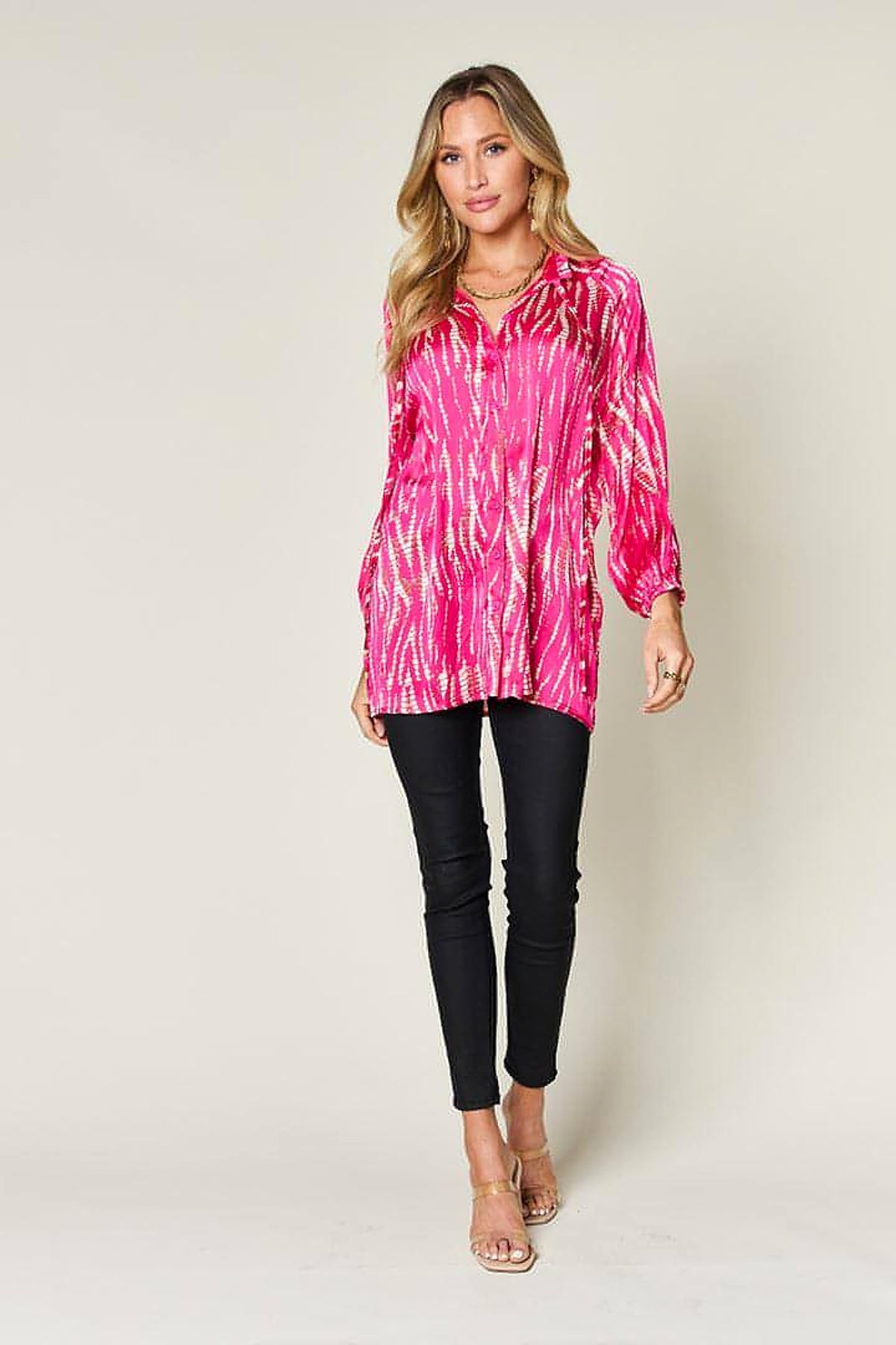 Double Take Full Size Printed Button Up Long Sleeve Shirt - enhanced image 6
