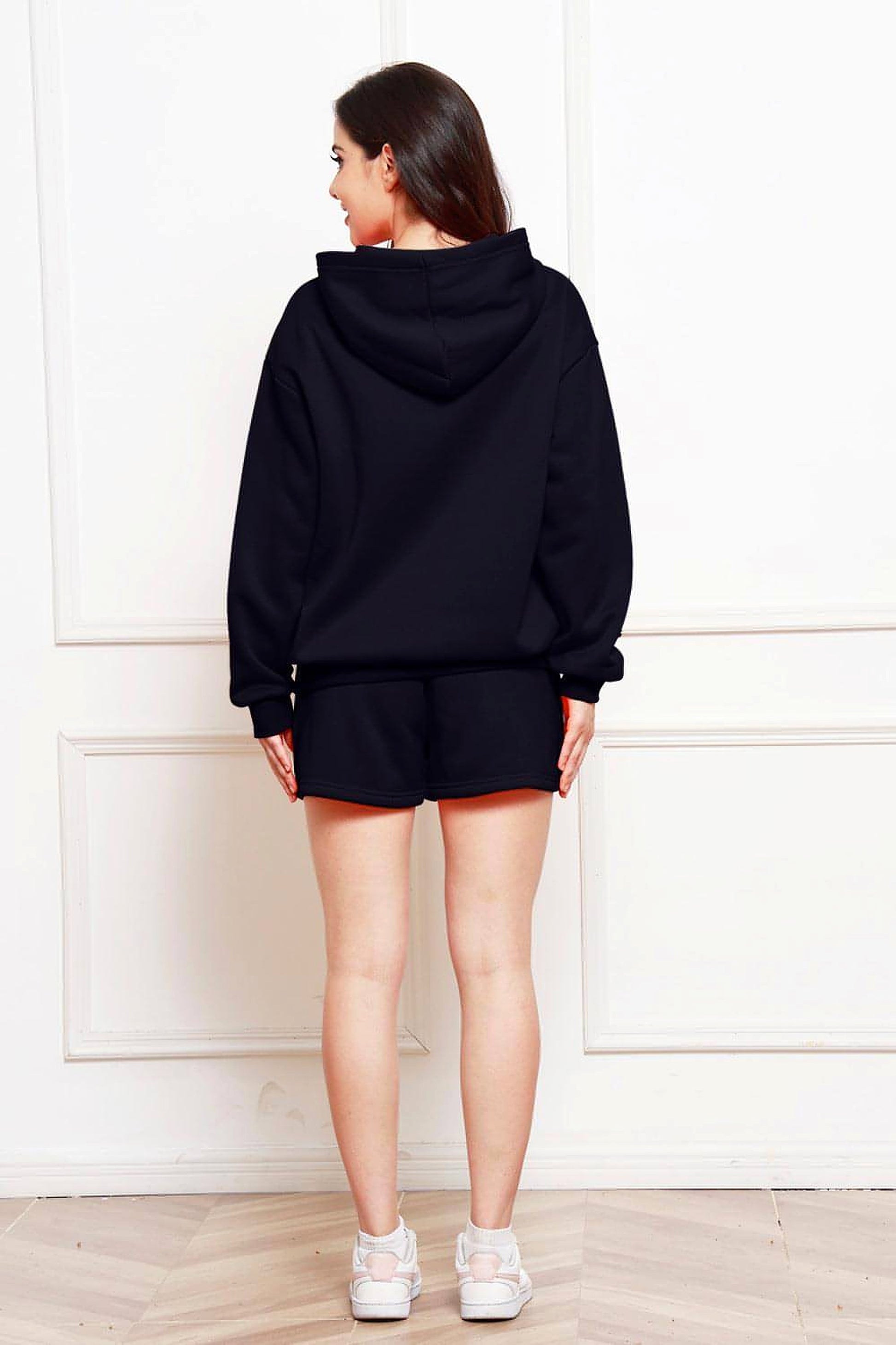 Drop Shoulder Long Sleeve Hoodie and Shorts Set - enhanced image 6