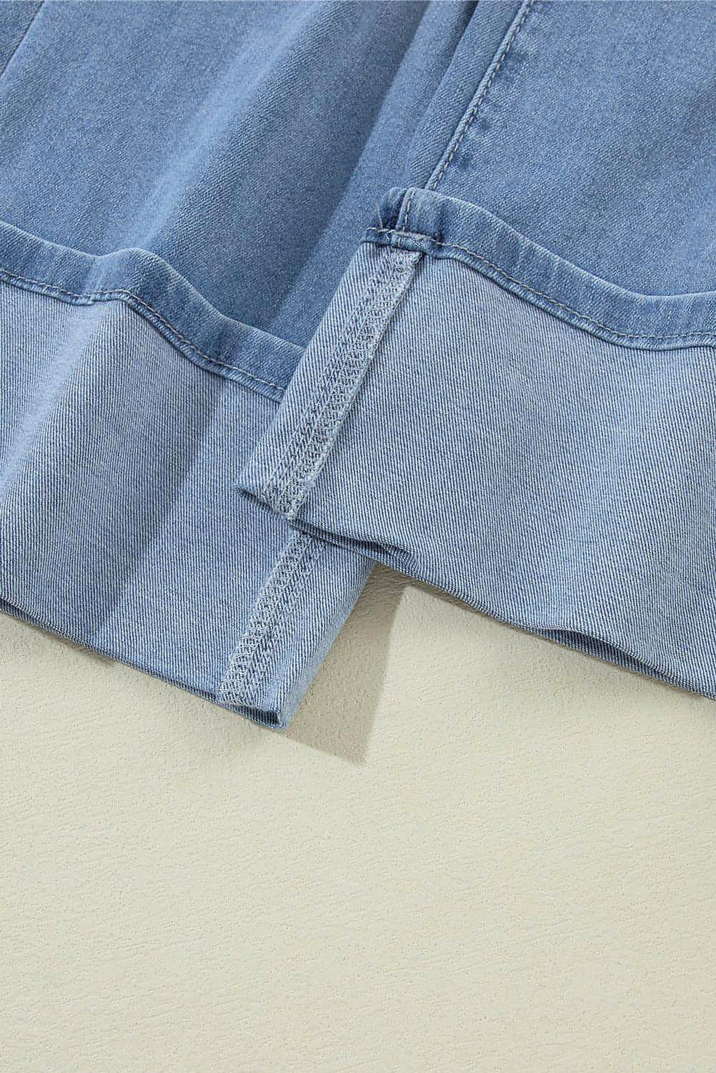 Dusk Blue High Rise Asymmetric Button Zip Fly Ripped Jeans - enhanced image 6