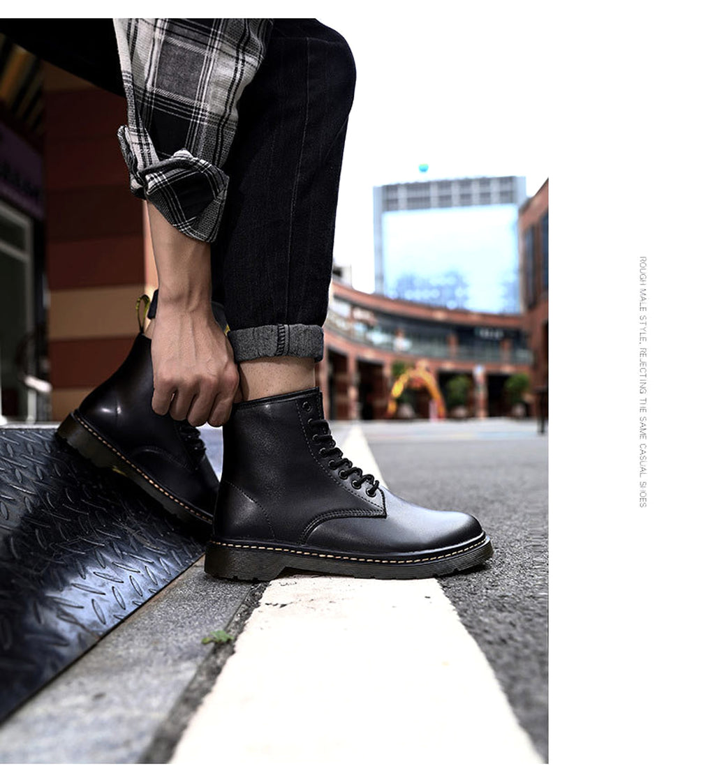 Eight-hole breathable leather boots outdoor fashion short boots - enhanced image 6