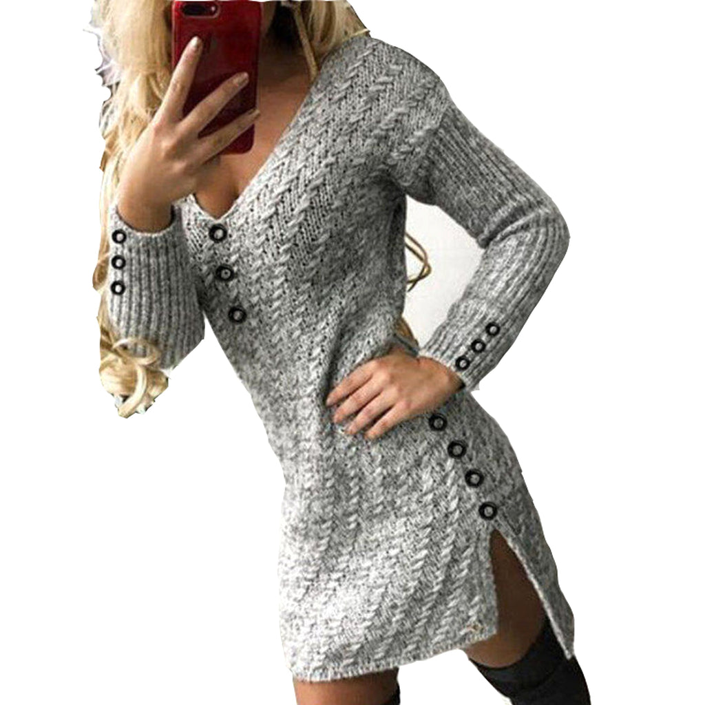 Elegant Slightly Mature Solid Color Mid-length Dress - enhanced image 6