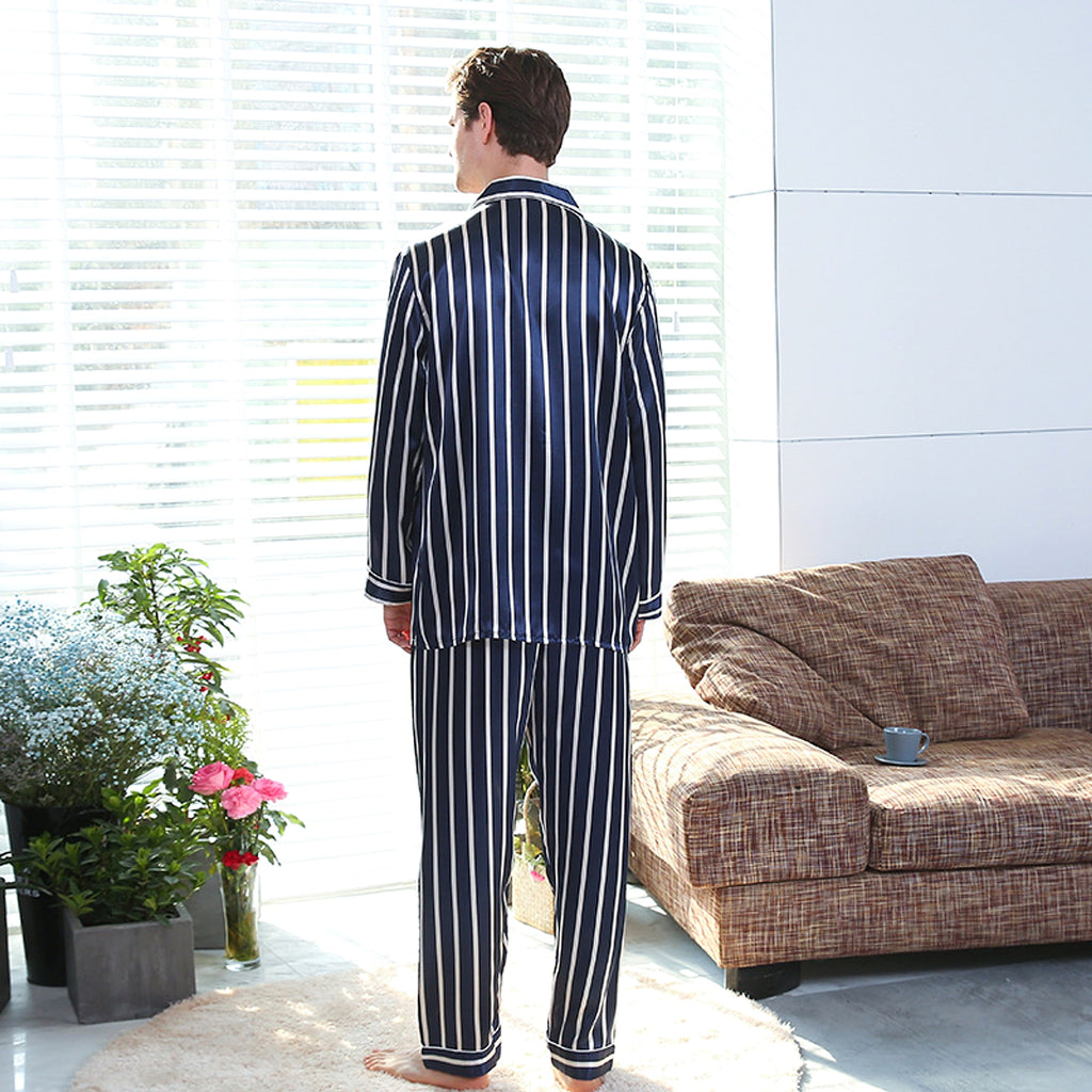 Fall men's simulated silk stripe pajamas men - enhanced image 6