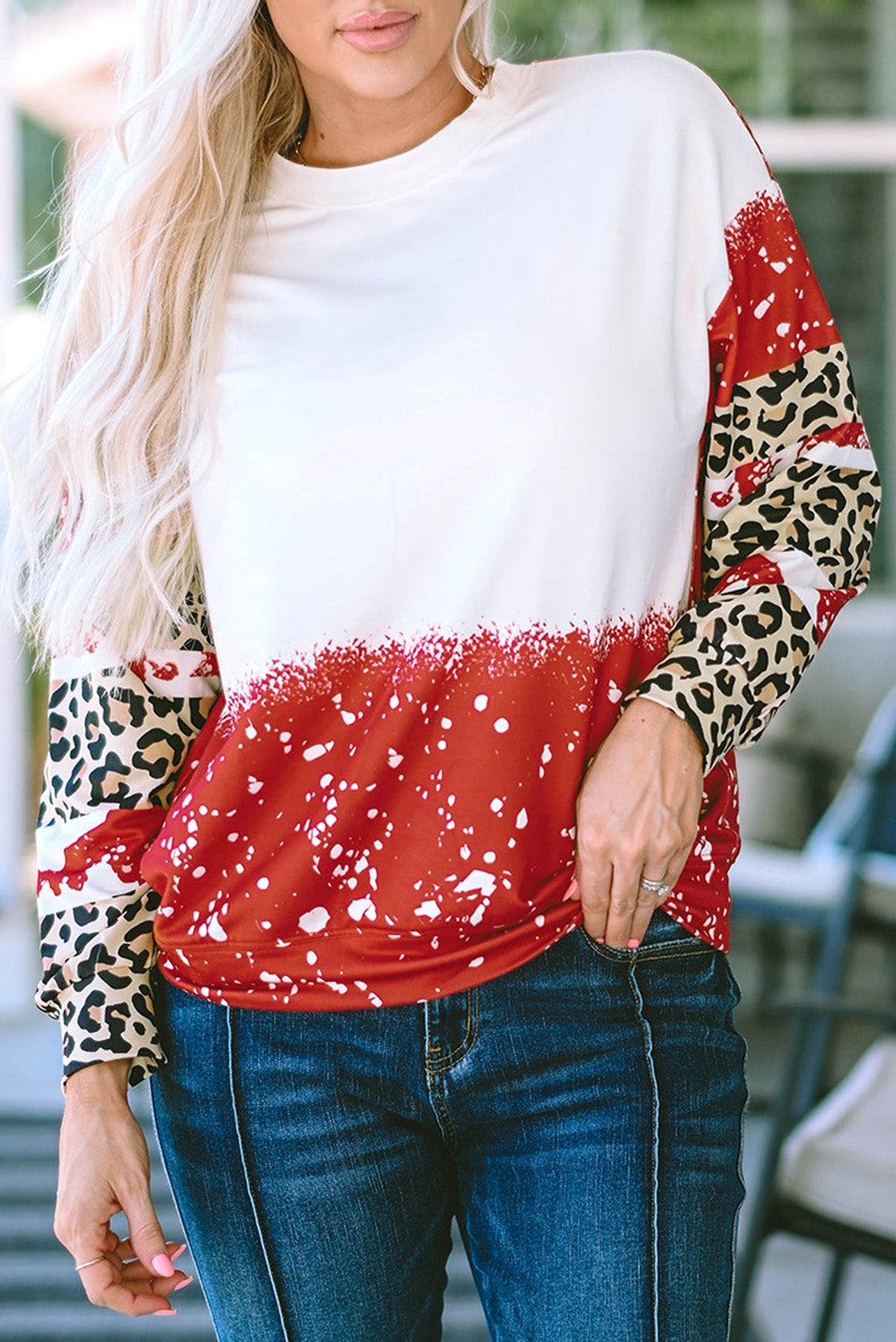 Fiery Red Tie-Dye Leopard Long Sleeve Top - enhanced image 6