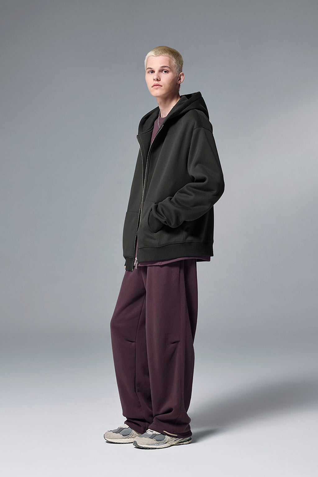 Flame Single-layer Fleece-lined Hooded Jacket Solid Color Double-headed Zipper Jacket - enhanced image 6