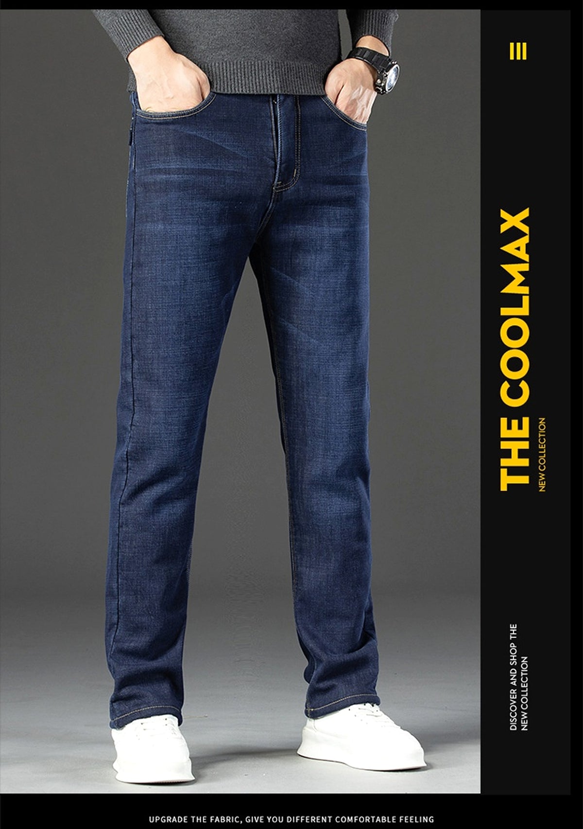 Fleece Lined Padded Warm Keeping Jeans For Men - enhanced image 6