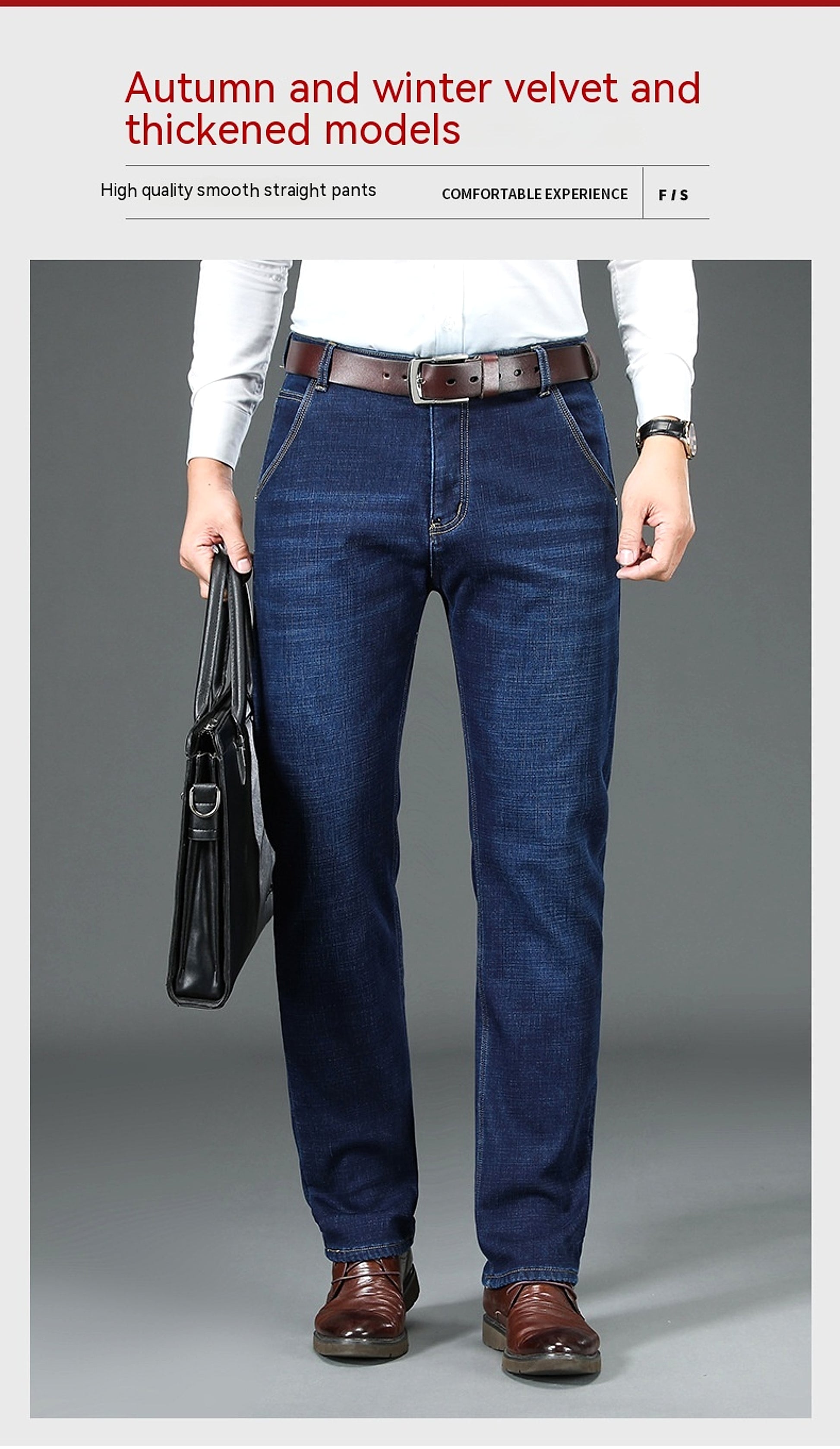 Fleece Lined Padded Warm Keeping Straight Jeans - enhanced image 6