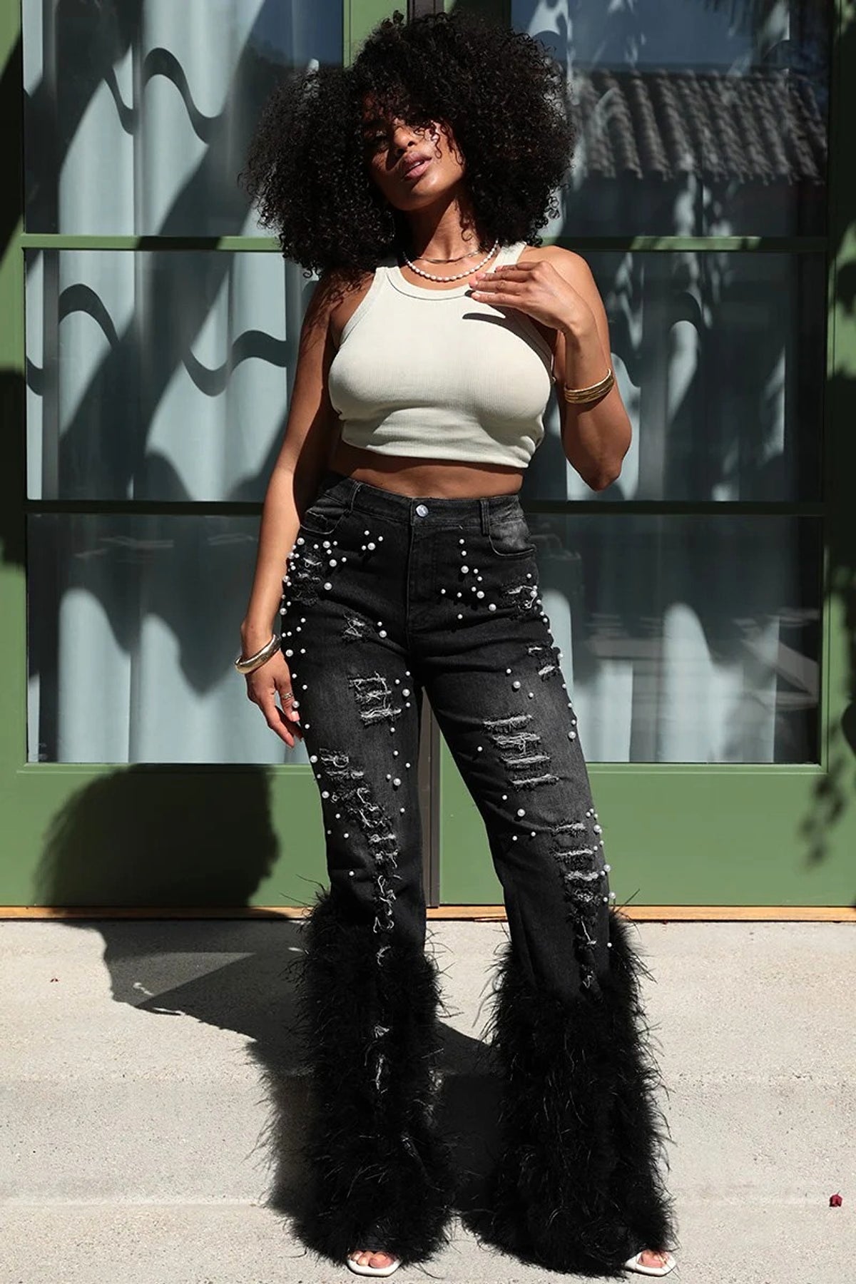 Glam Wool Beaded Jeans – Runway Edition 25 - enhanced image 6