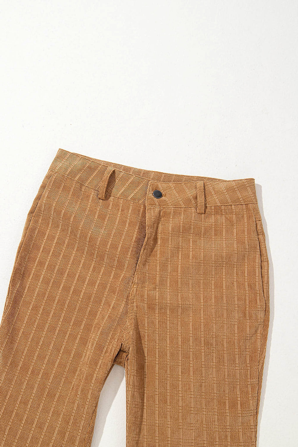 Grapefruit Orange Checkered Corduroy Flare High Waist Pants - enhanced image 6