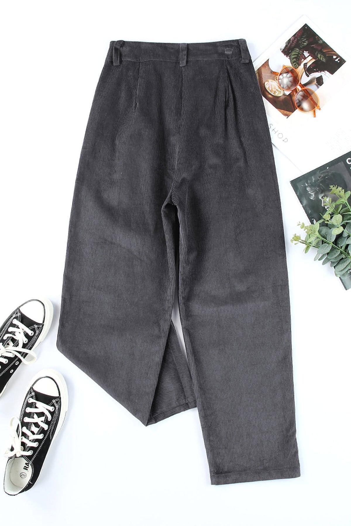Gray Corduroy High Waist Straight Leg Pants - enhanced image 6