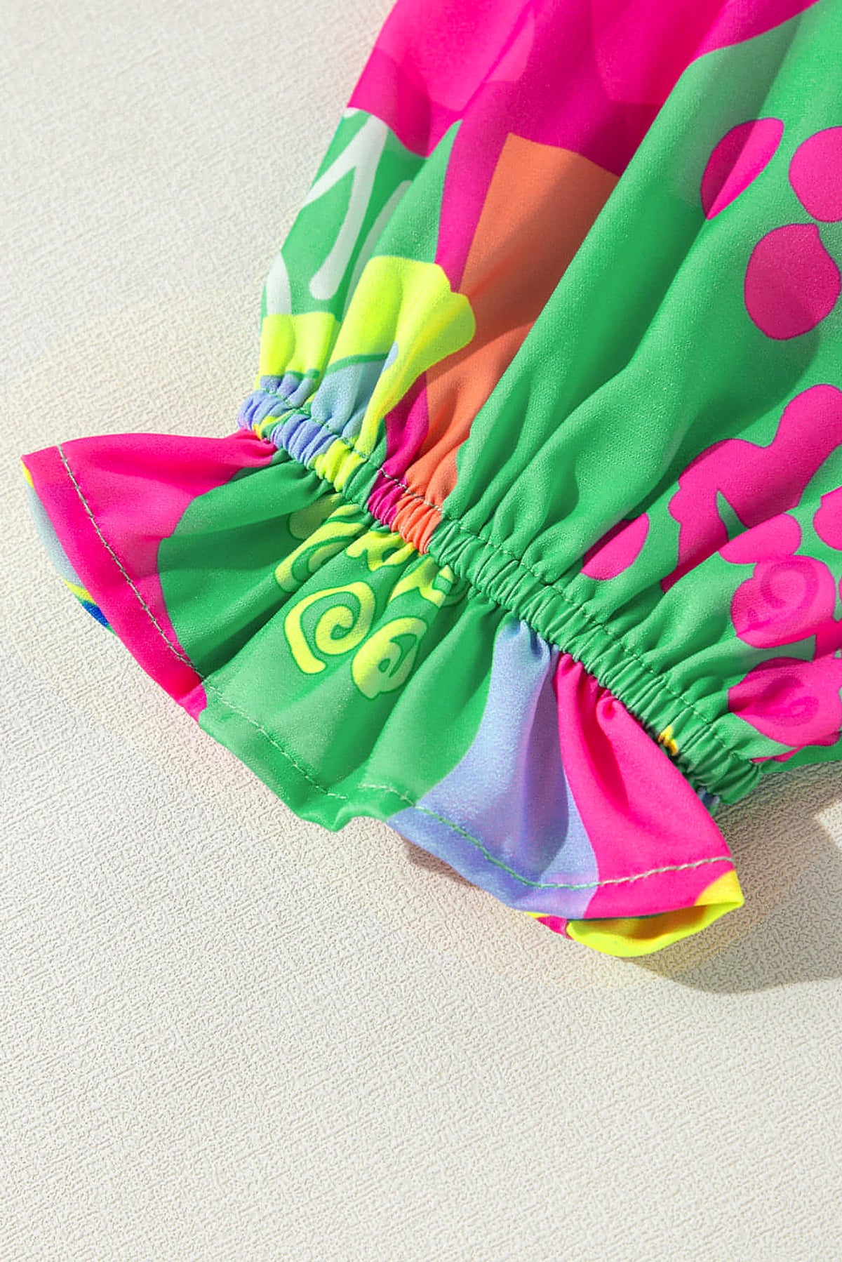 Green Abstract Print Ruffled Sleeve Buttoned V Neck Blouse - enhanced image 6